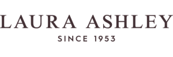 Laura Ashley logo in a muted mauve-brown serif font on a solid black background, with the text 'LAURA ASHLEY' and 'SINCE 1953'.
