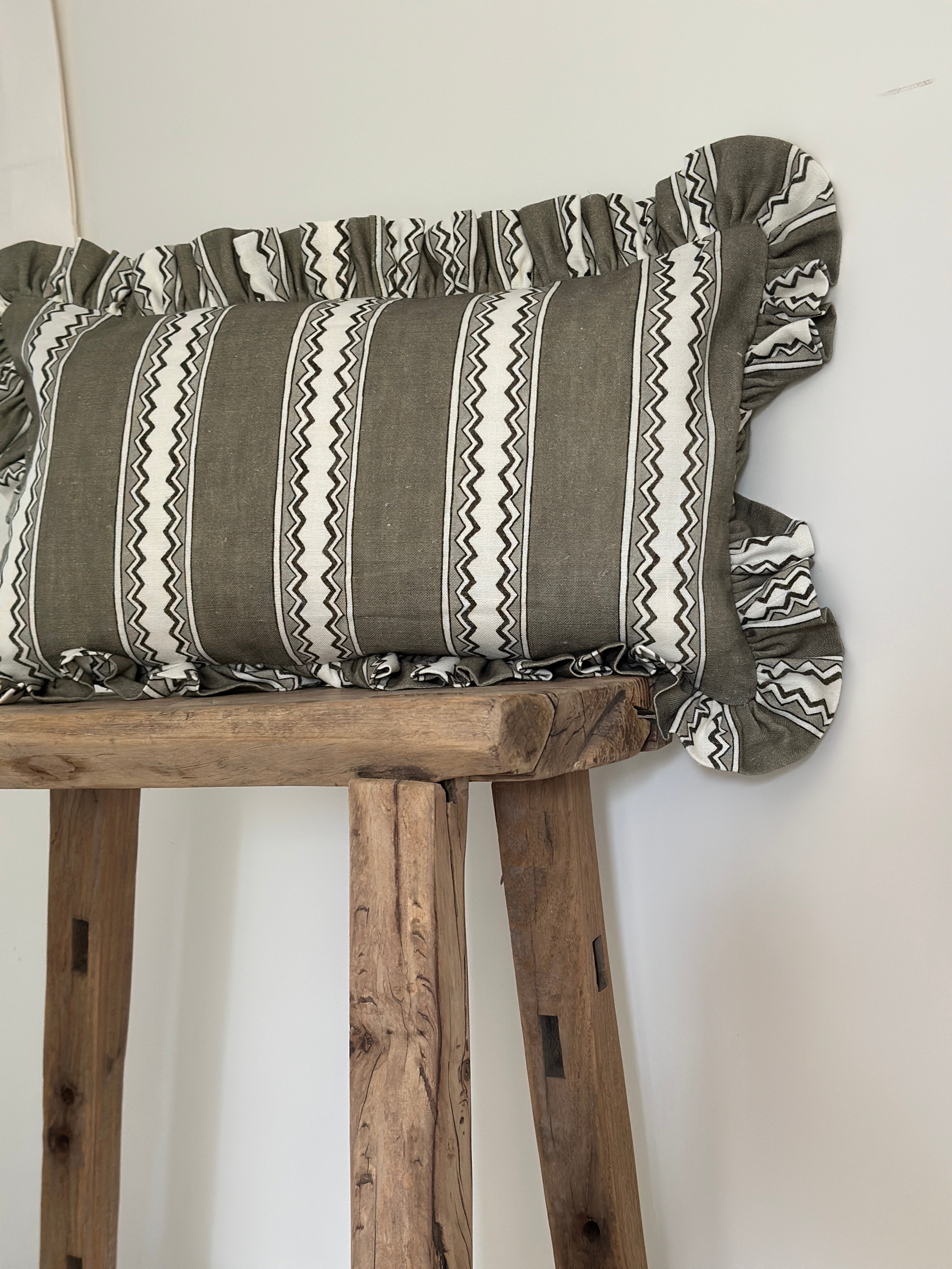 Zig Zag moss frilled scatter cushion