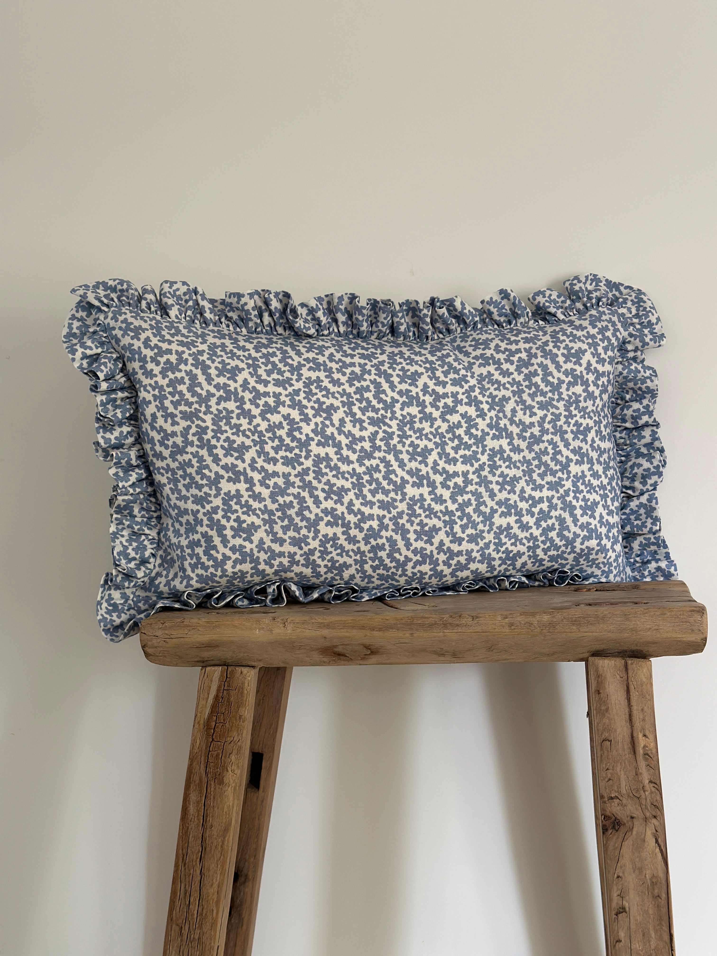 Blue coral frilled scatter cushion