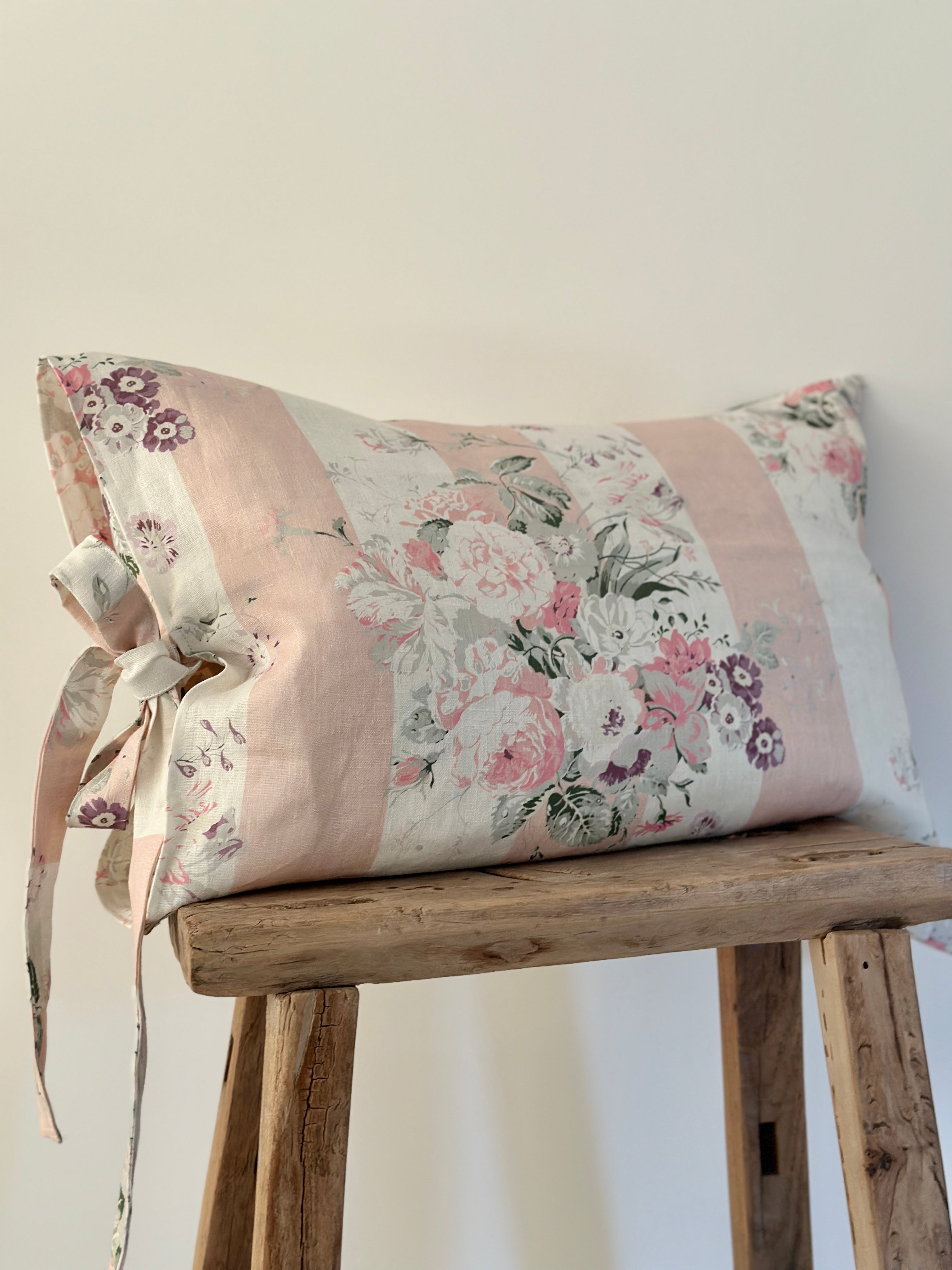 Constance stripe pink large oblong cushion with ties