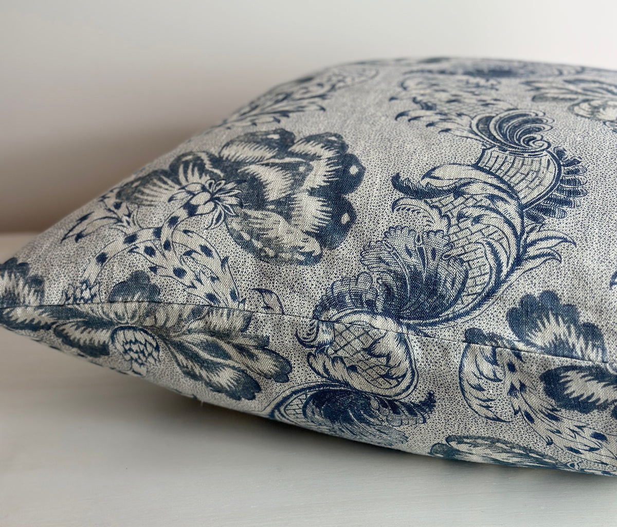 Betsy Navy on Natural Linen cushion