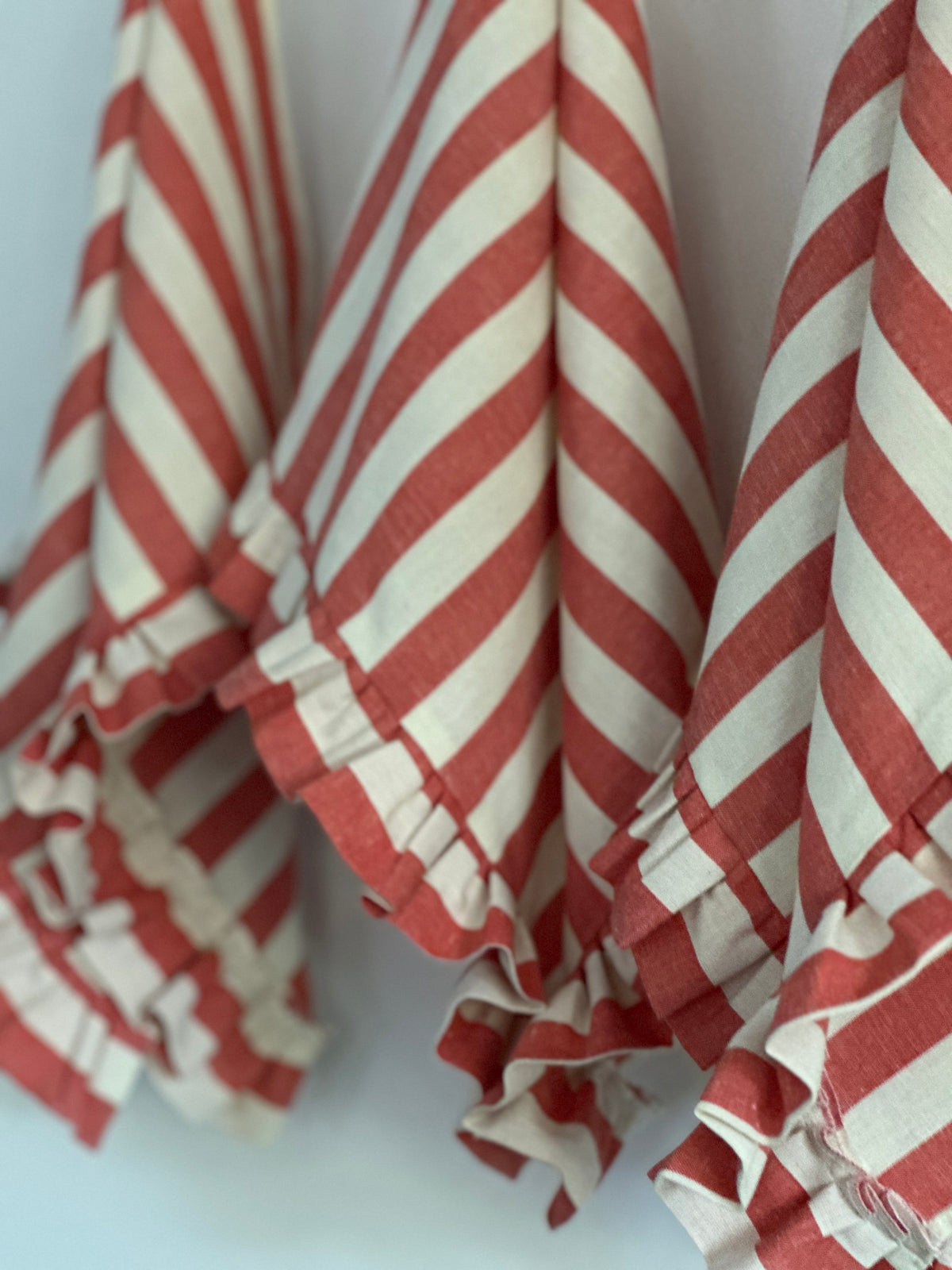 Red stripe frilly tea towels