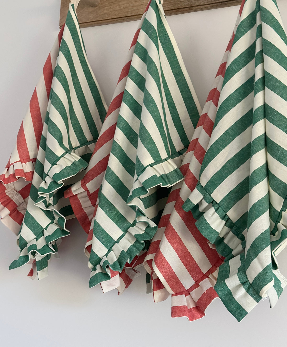 Red stripe frilly tea towels