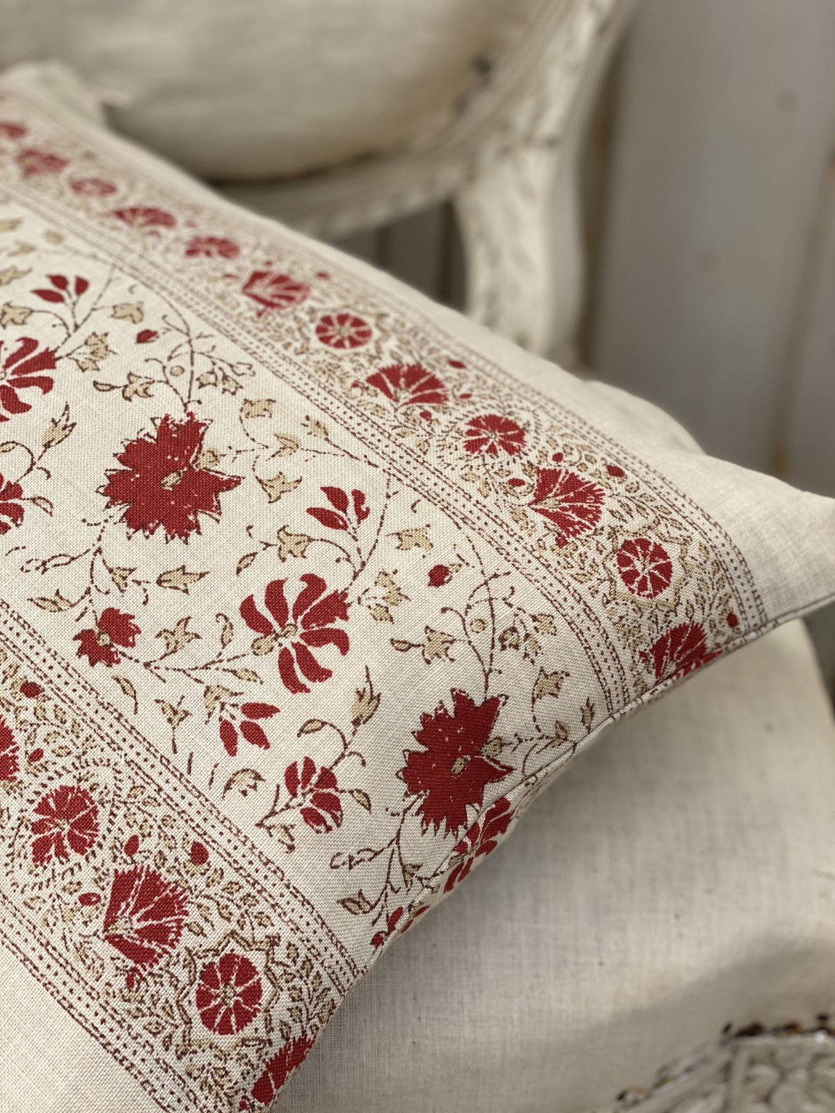 Freya red small oblong cushion