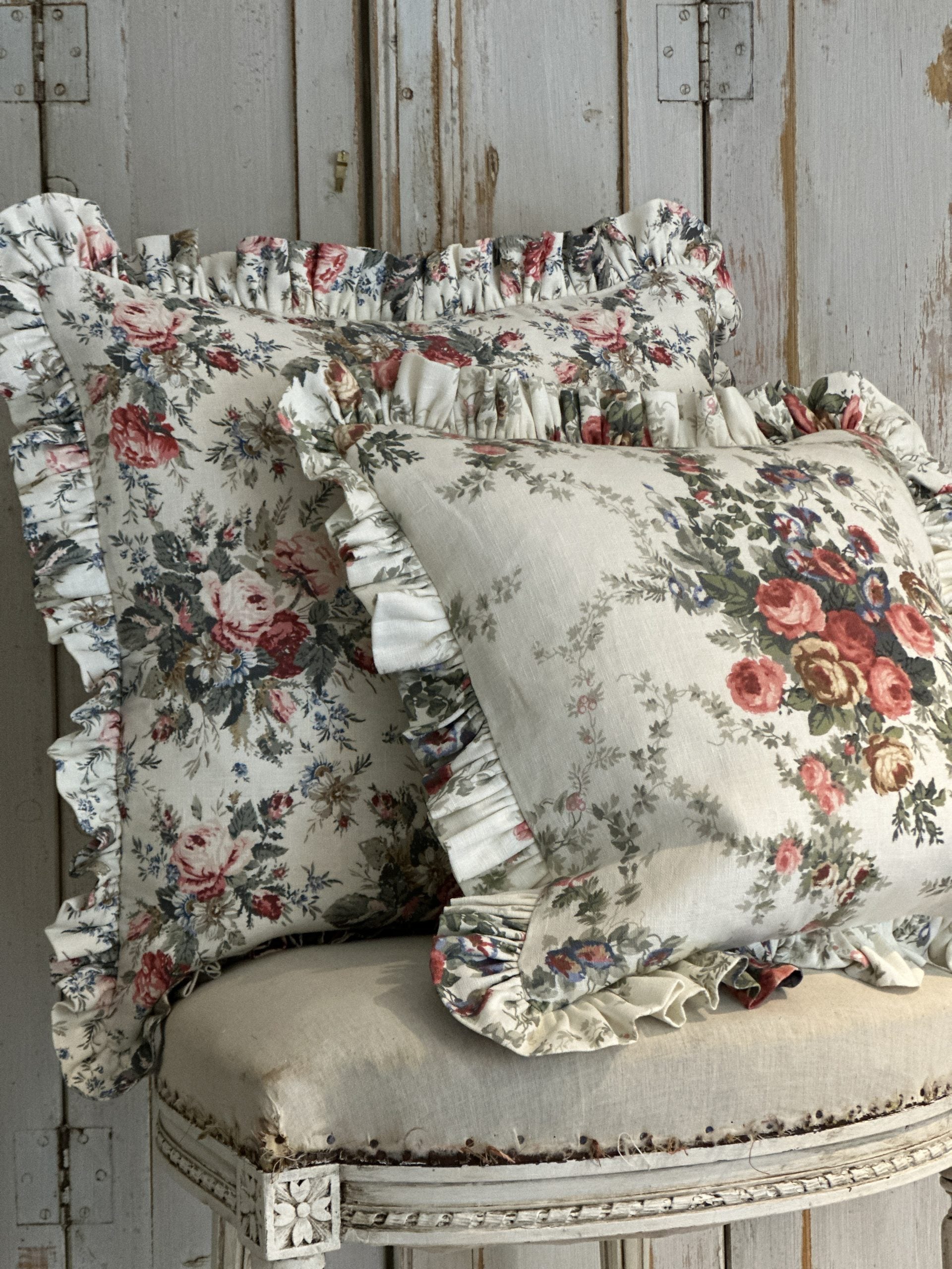 Christina rose frilled cushion.