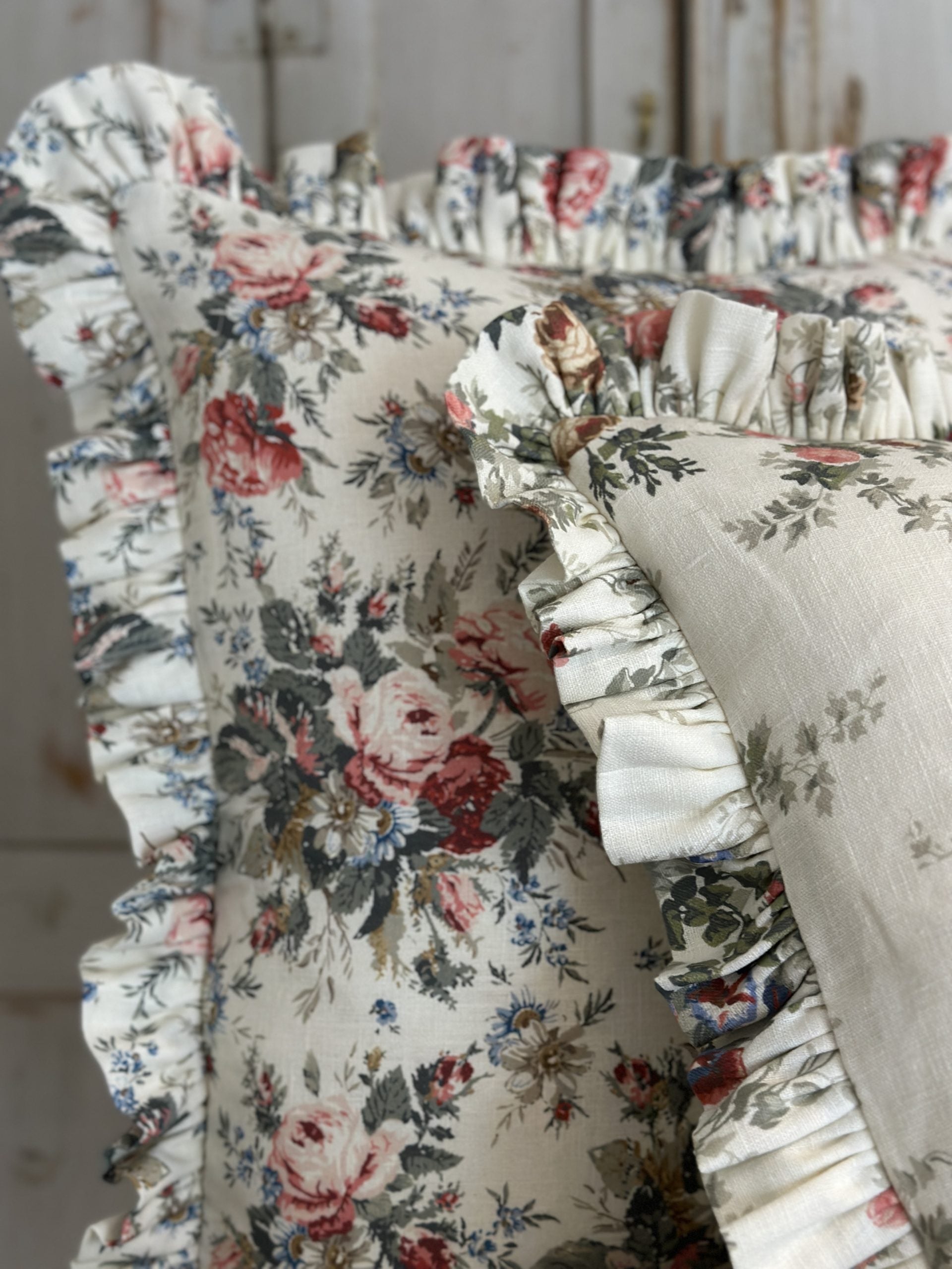Christina rose frilled cushion.