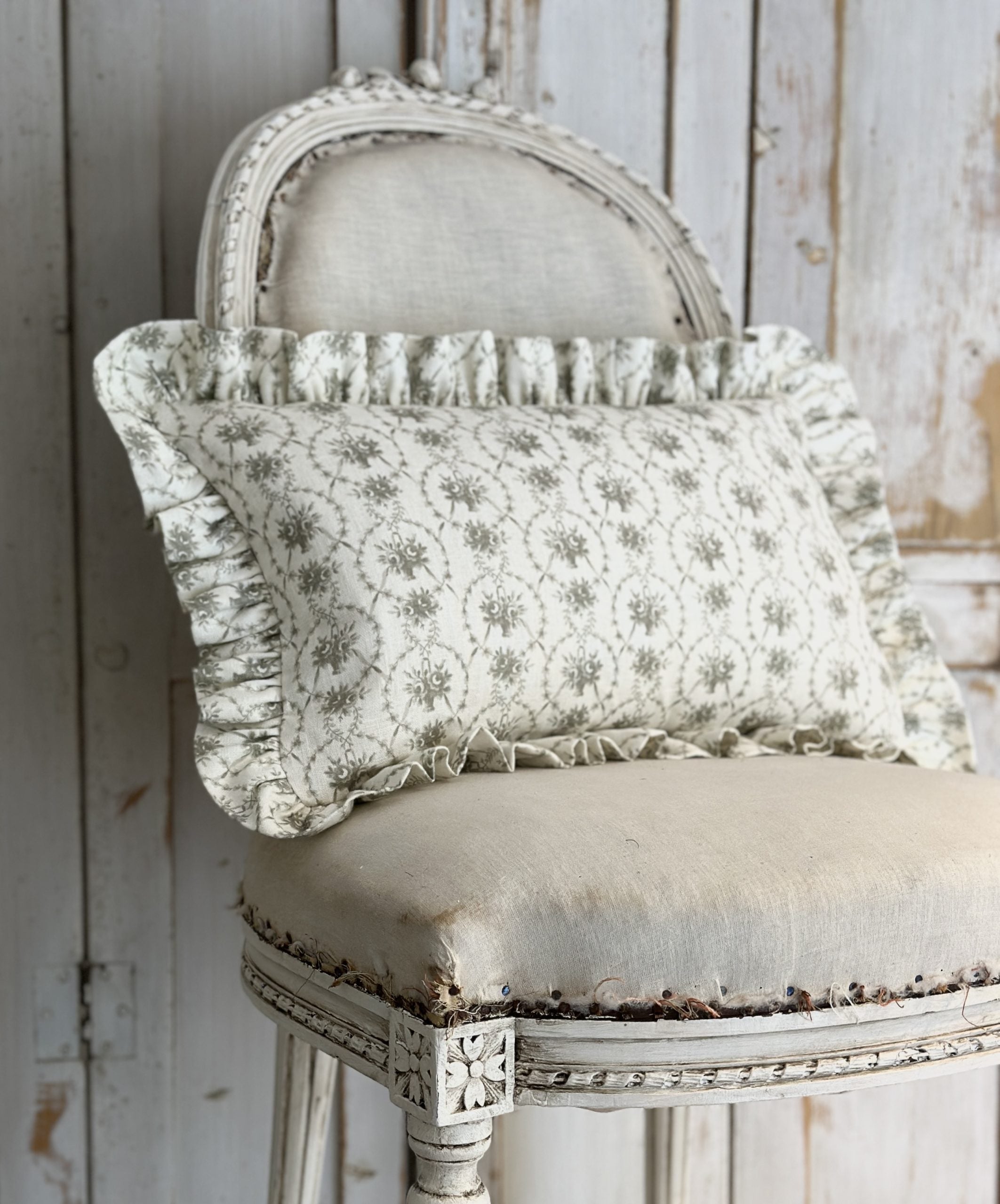 Julia Sage frilled scatter cushion