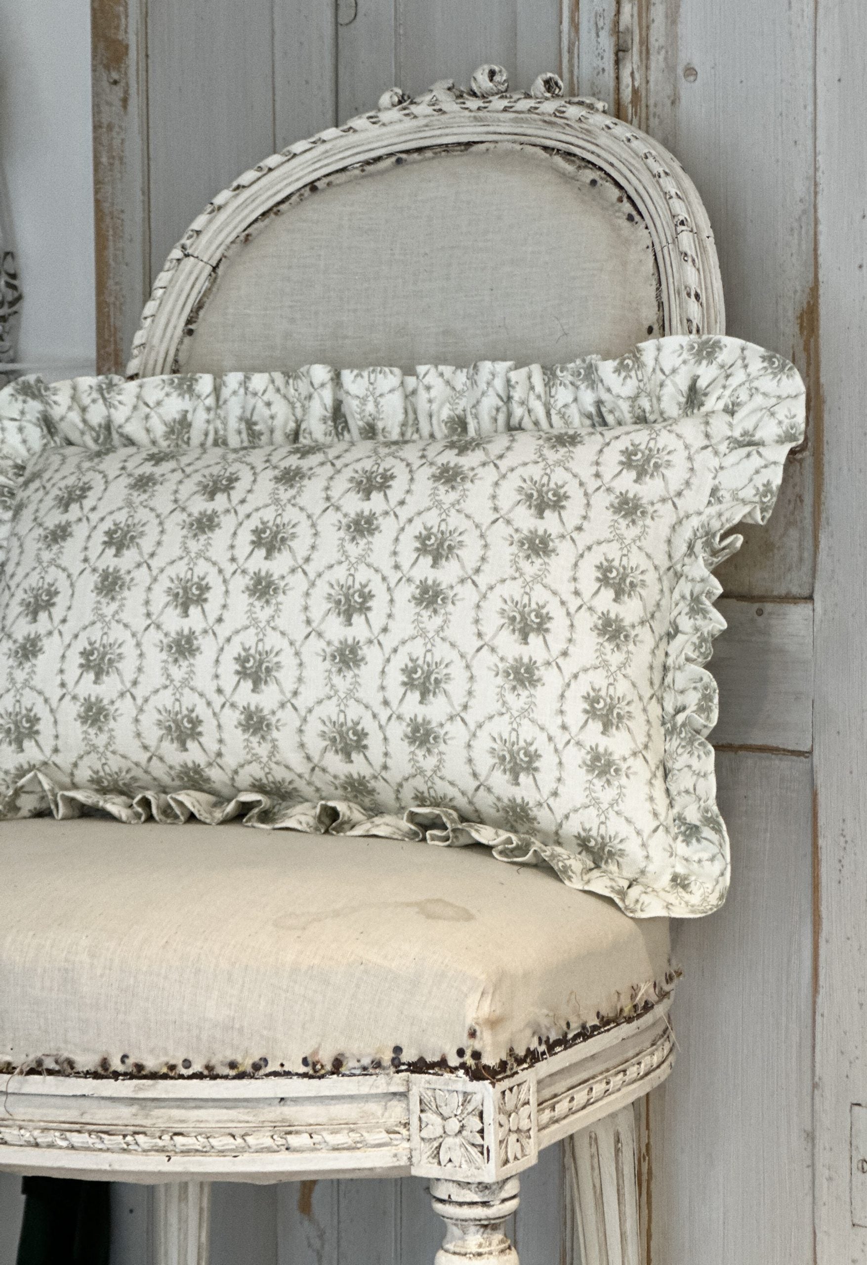 Julia Sage frilled scatter cushion