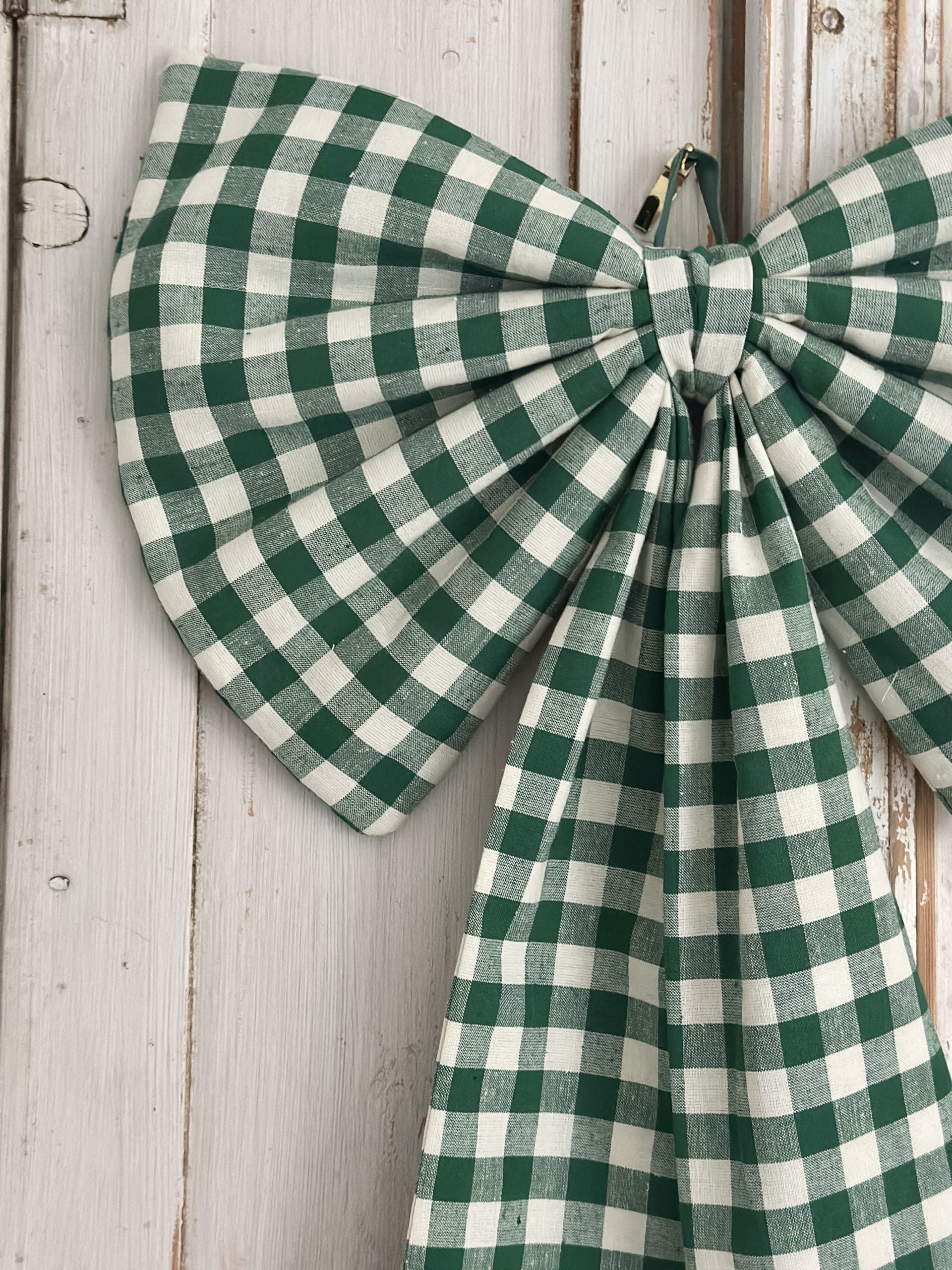 Large green gingham bow