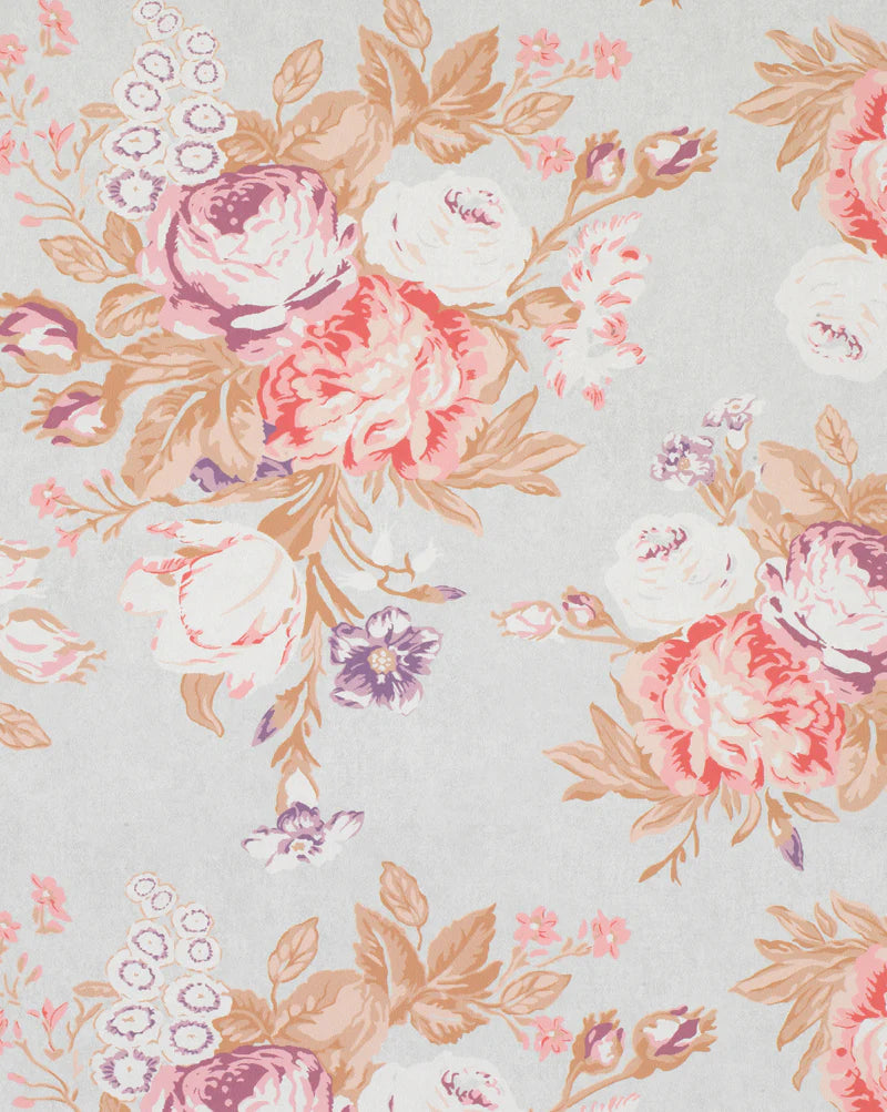 Tulips & Roses Multi on Natural Wallpaper