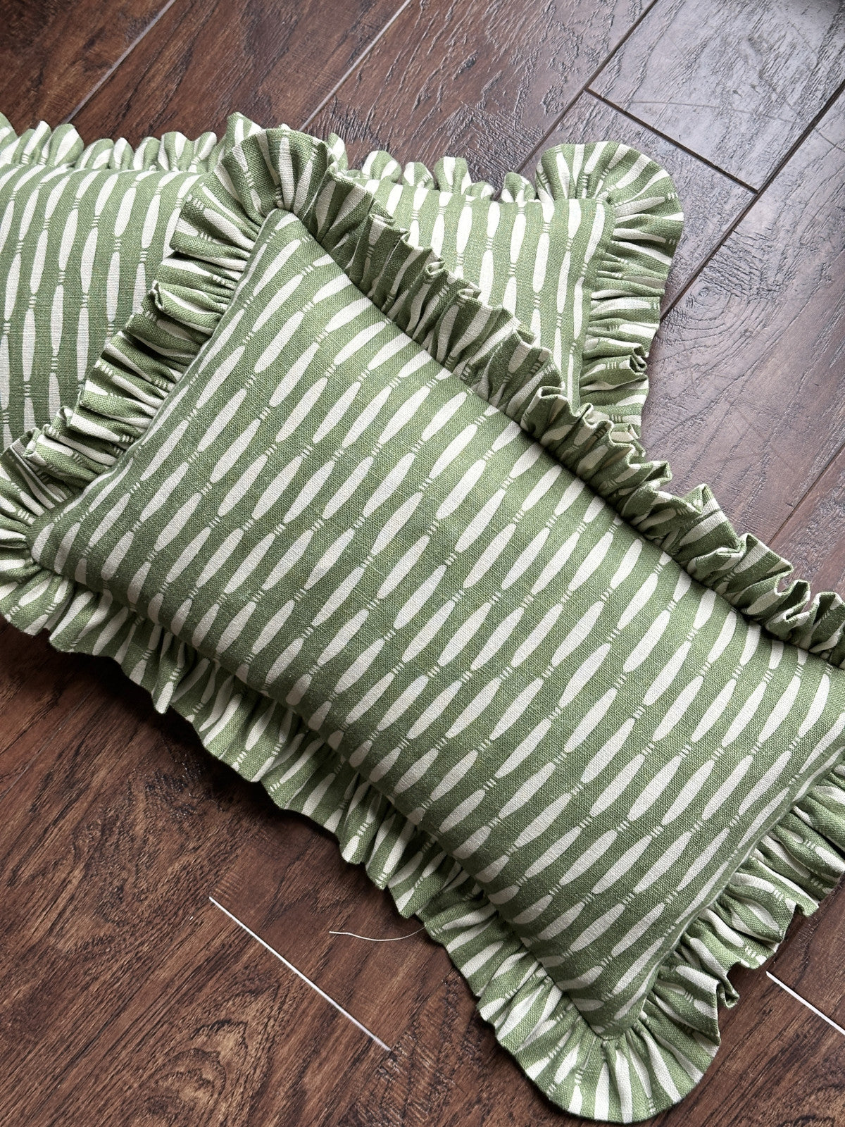 Smocked frilled cushion- Linwood