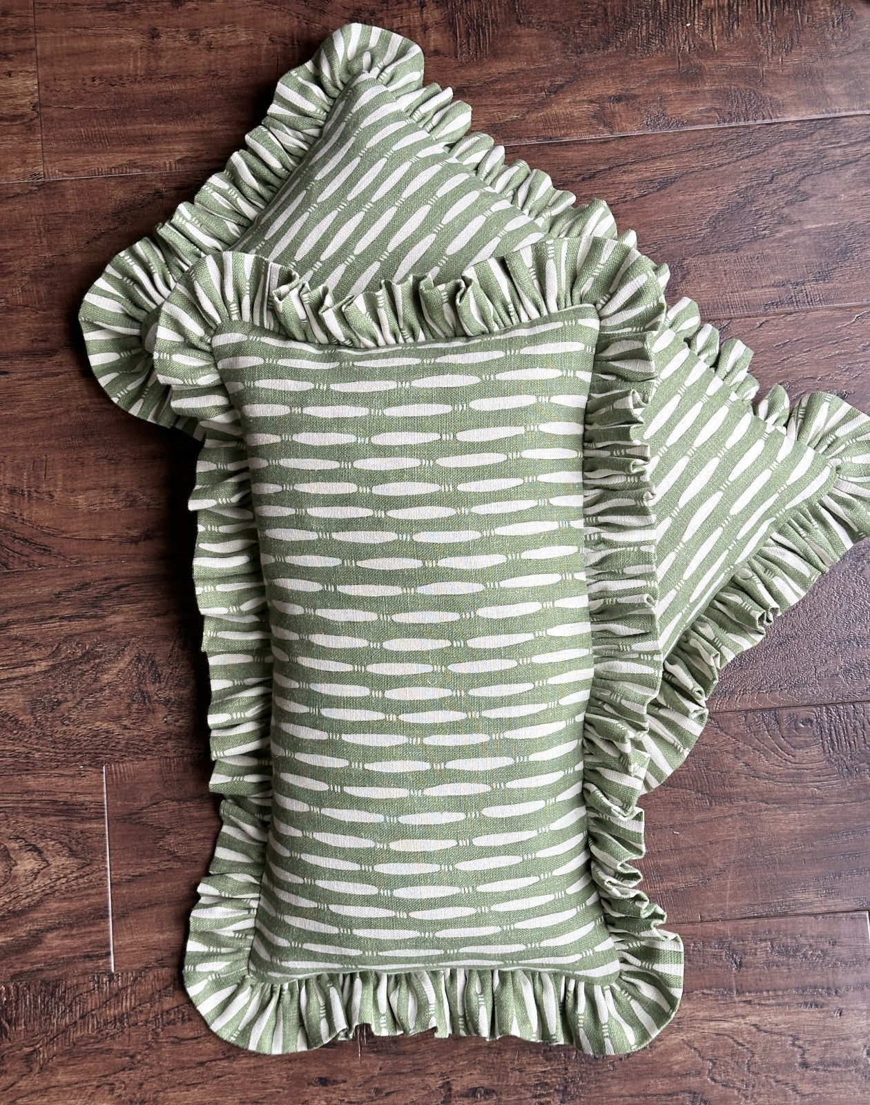 Smocked frilled cushion- Linwood