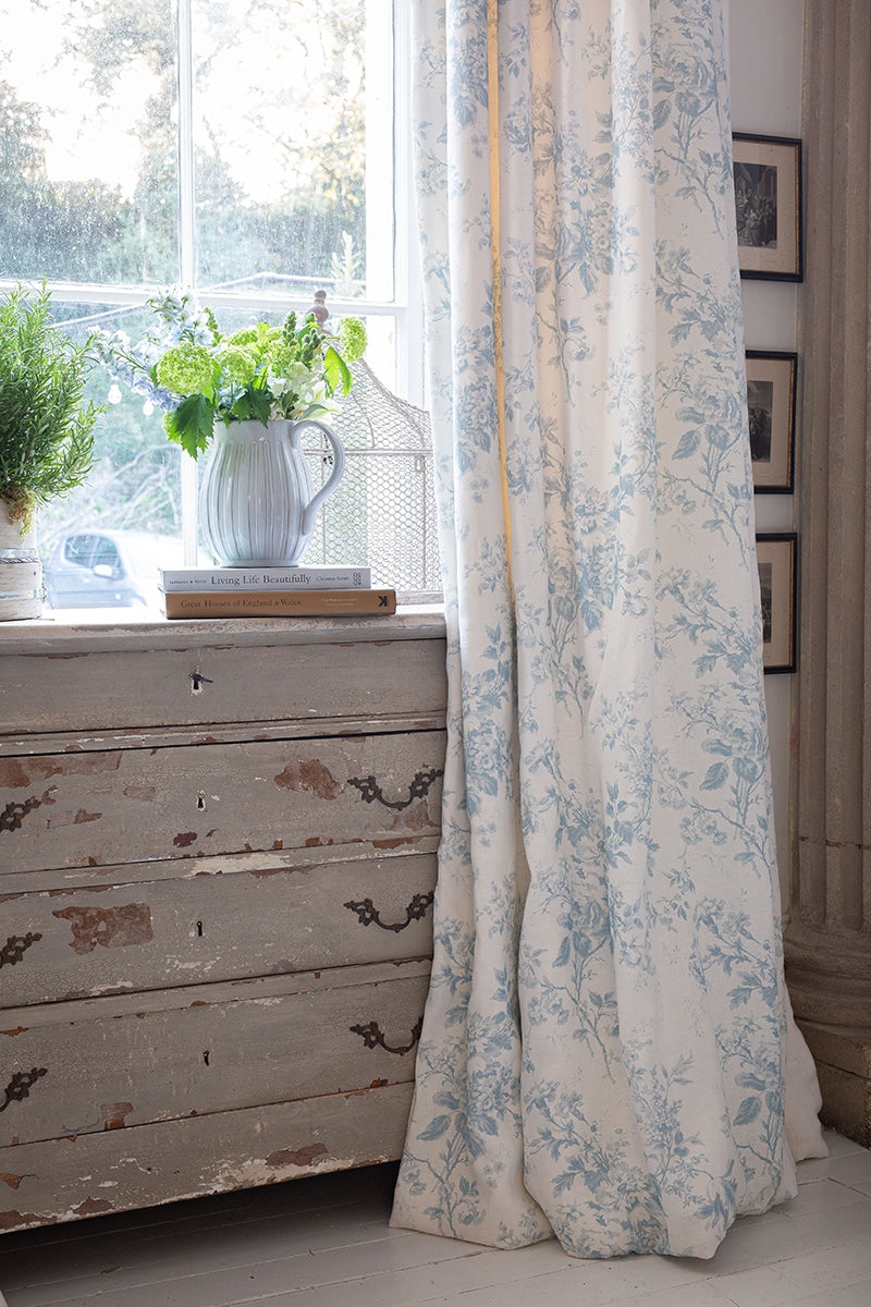 Alderney blue on white linen