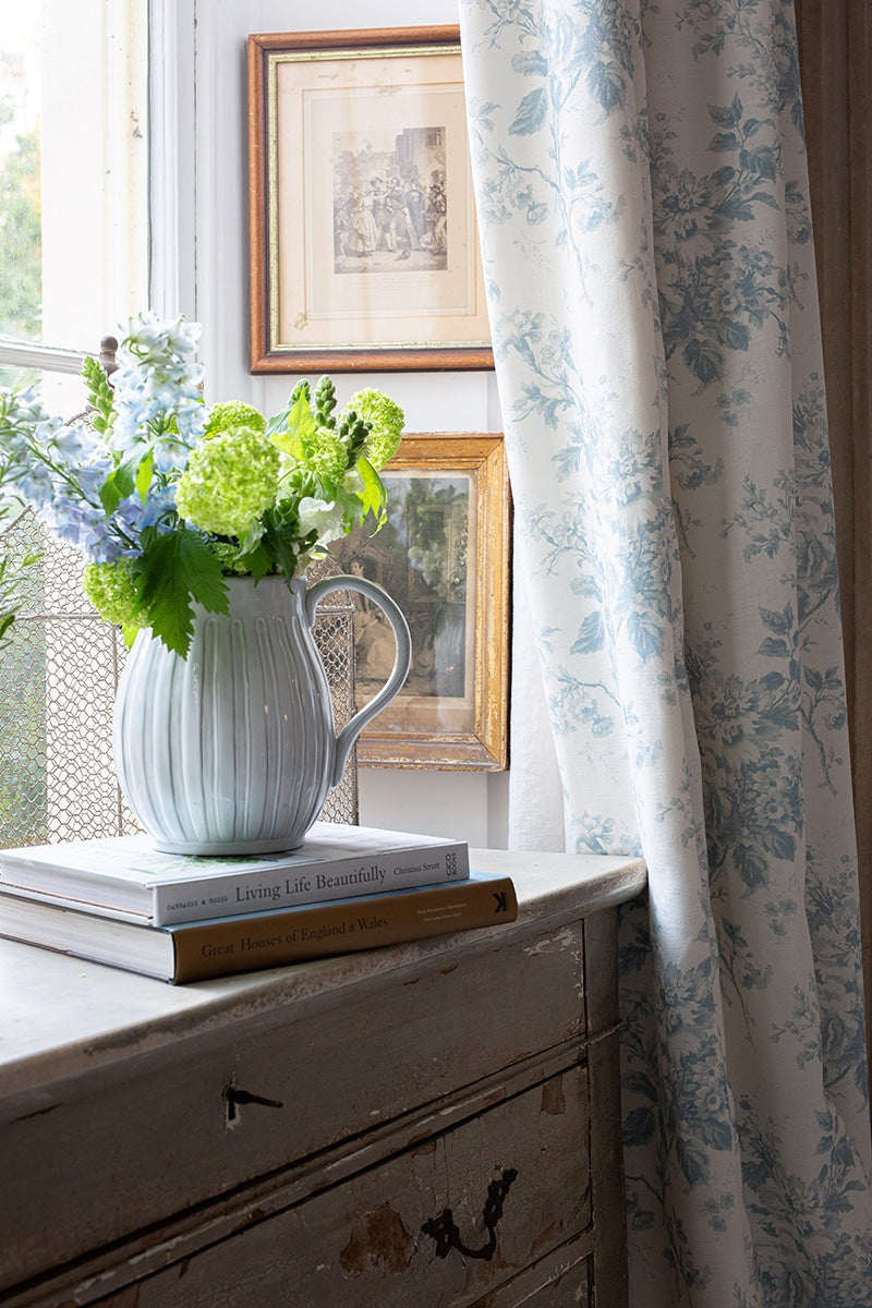 Alderney blue on white linen
