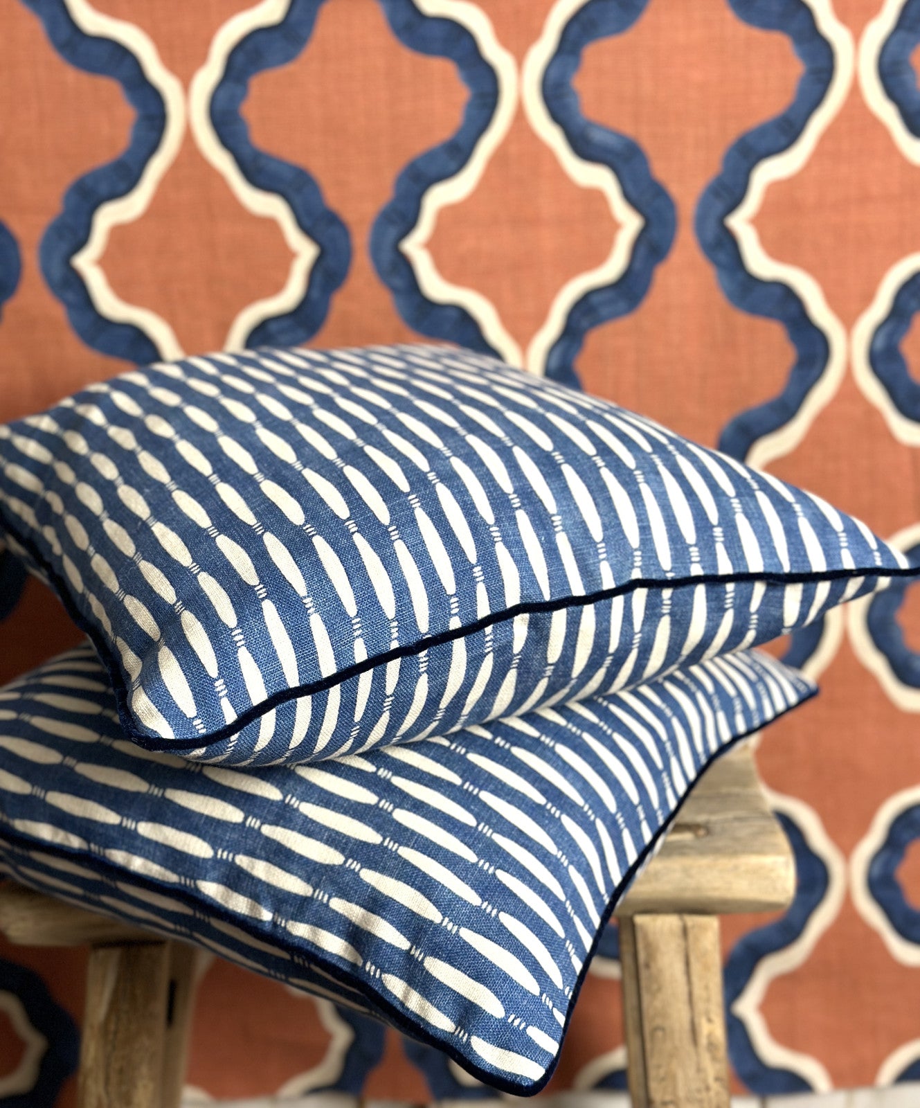 Smocked velvet piped cushion - Linwood
