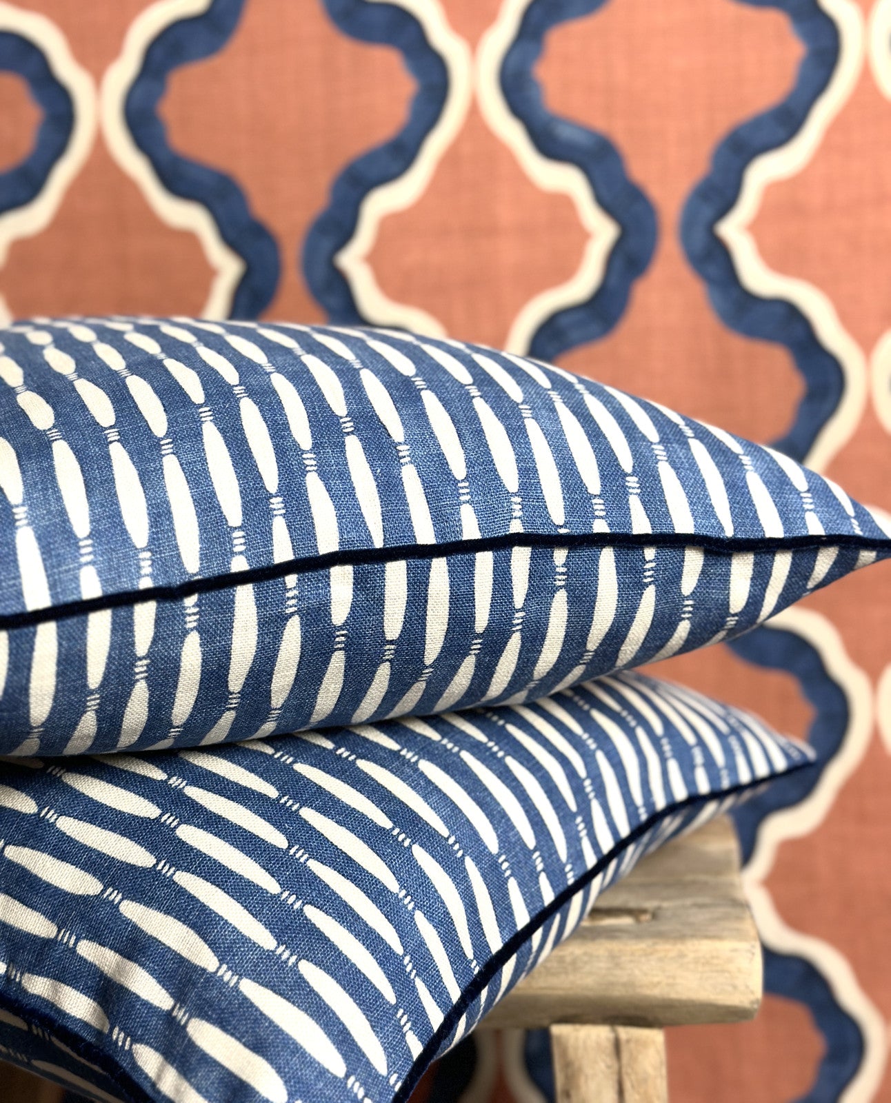 Smocked velvet piped cushion - Linwood