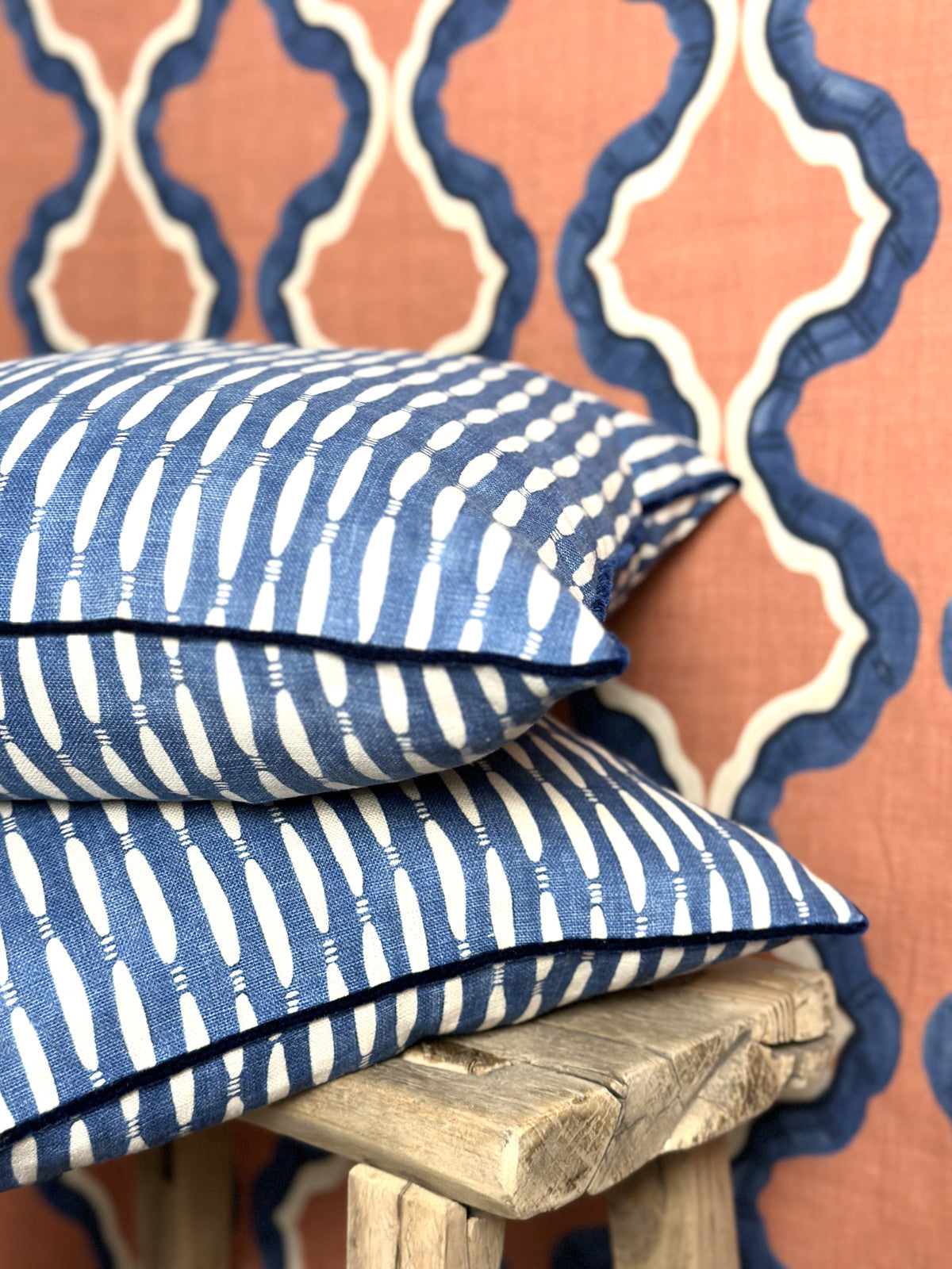 Smocked velvet piped cushion - Linwood