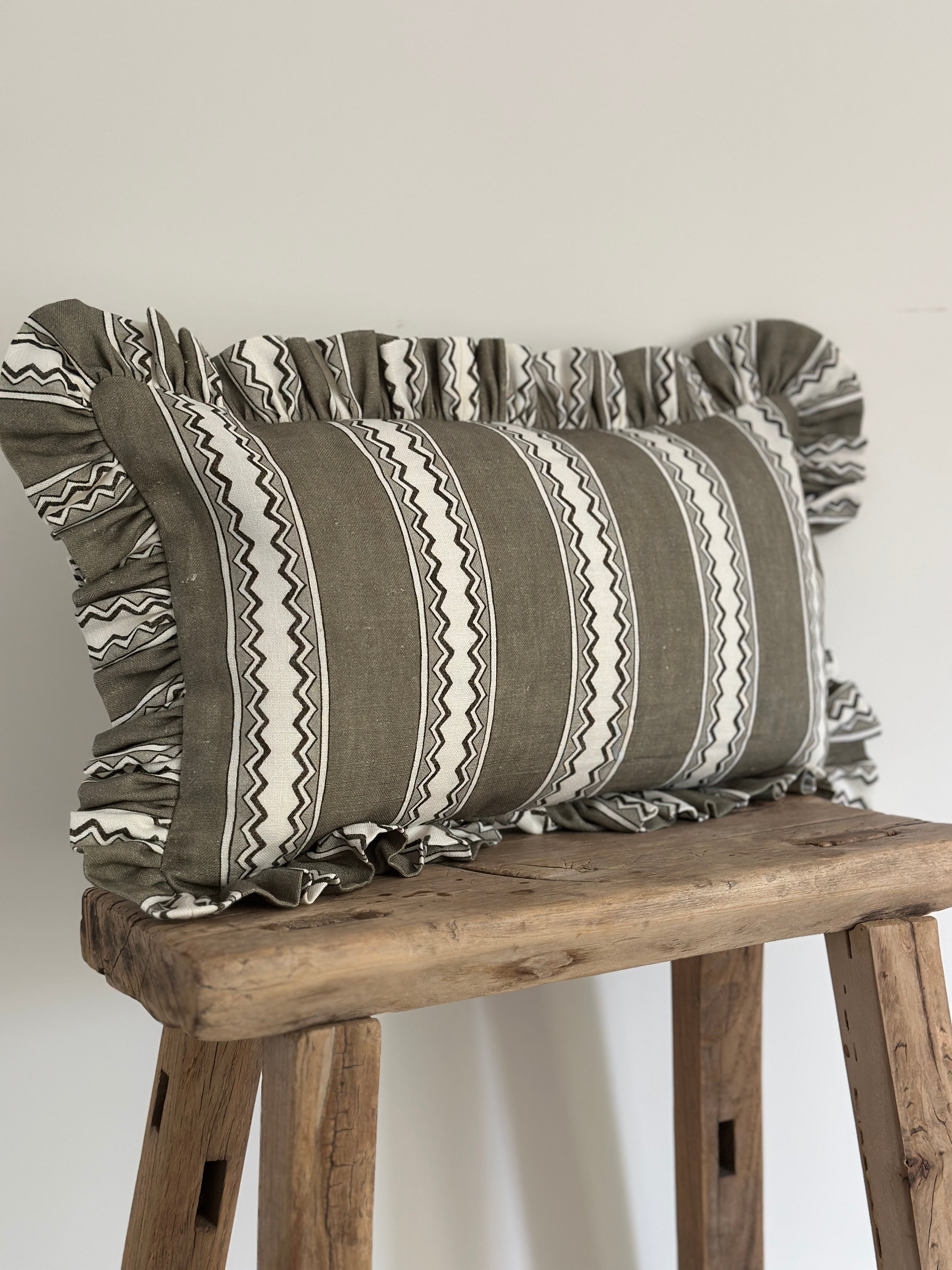 Zig Zag moss frilled scatter cushion
