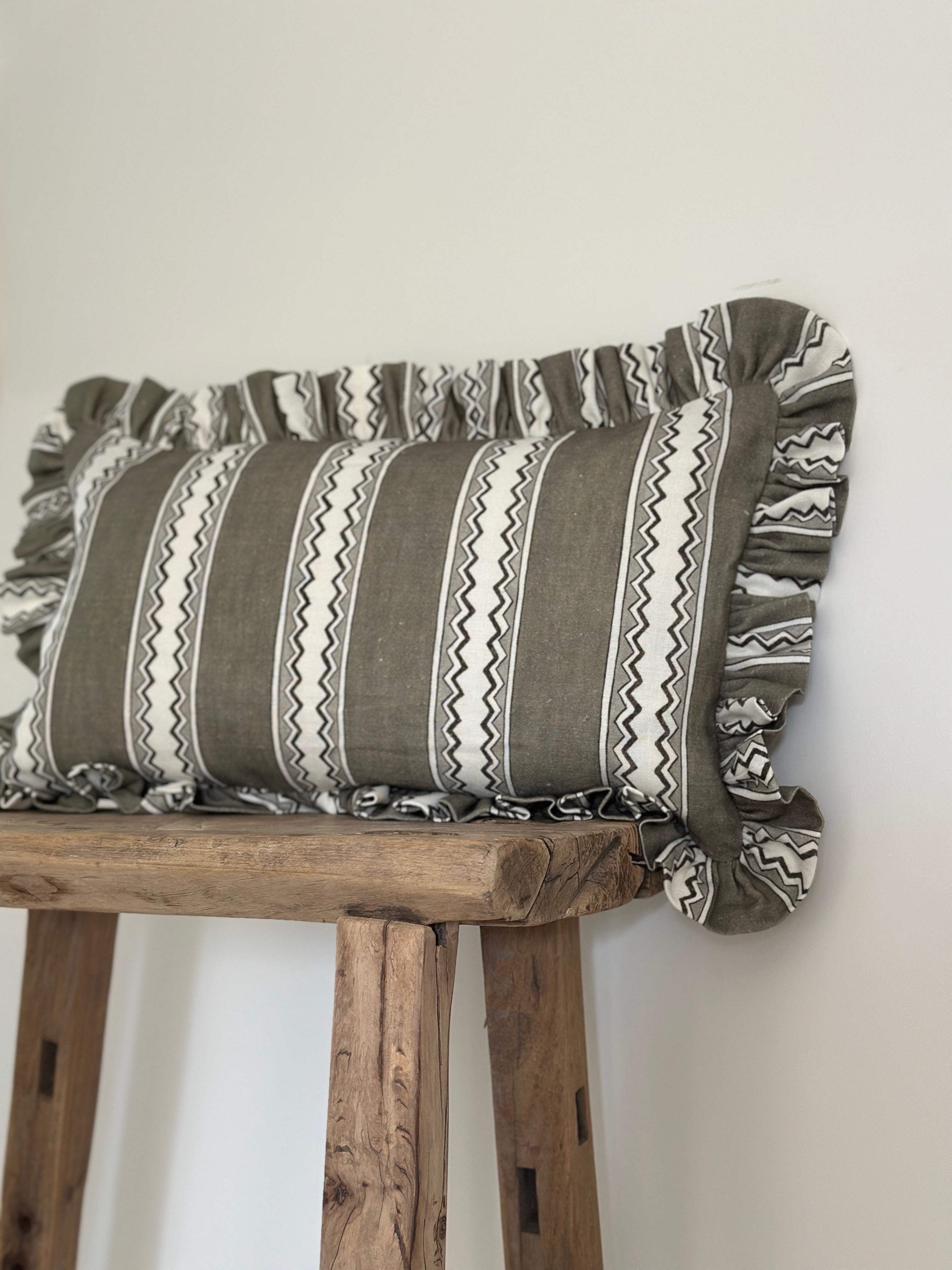 Zig Zag moss frilled scatter cushion