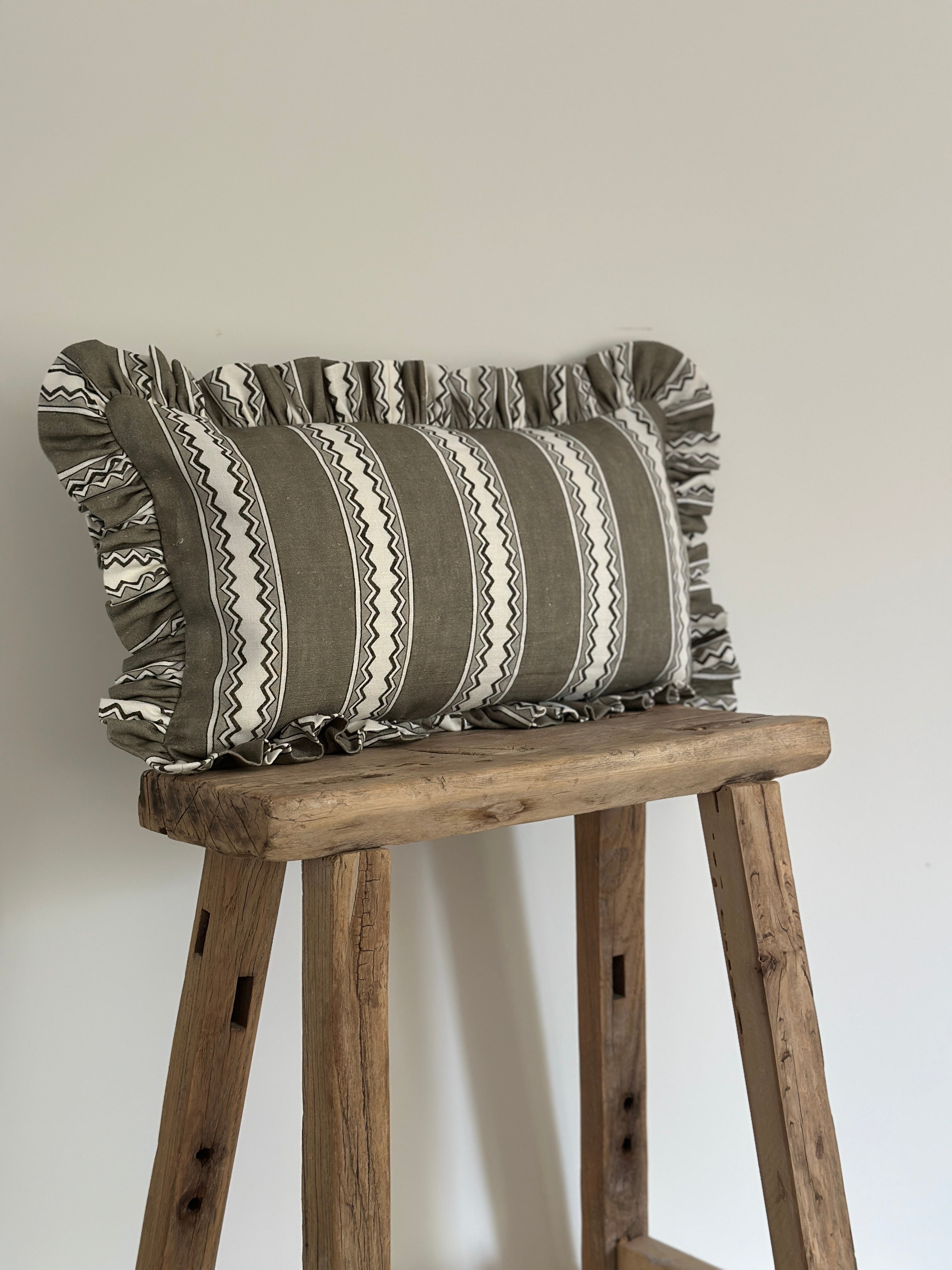 Zig Zag moss frilled scatter cushion