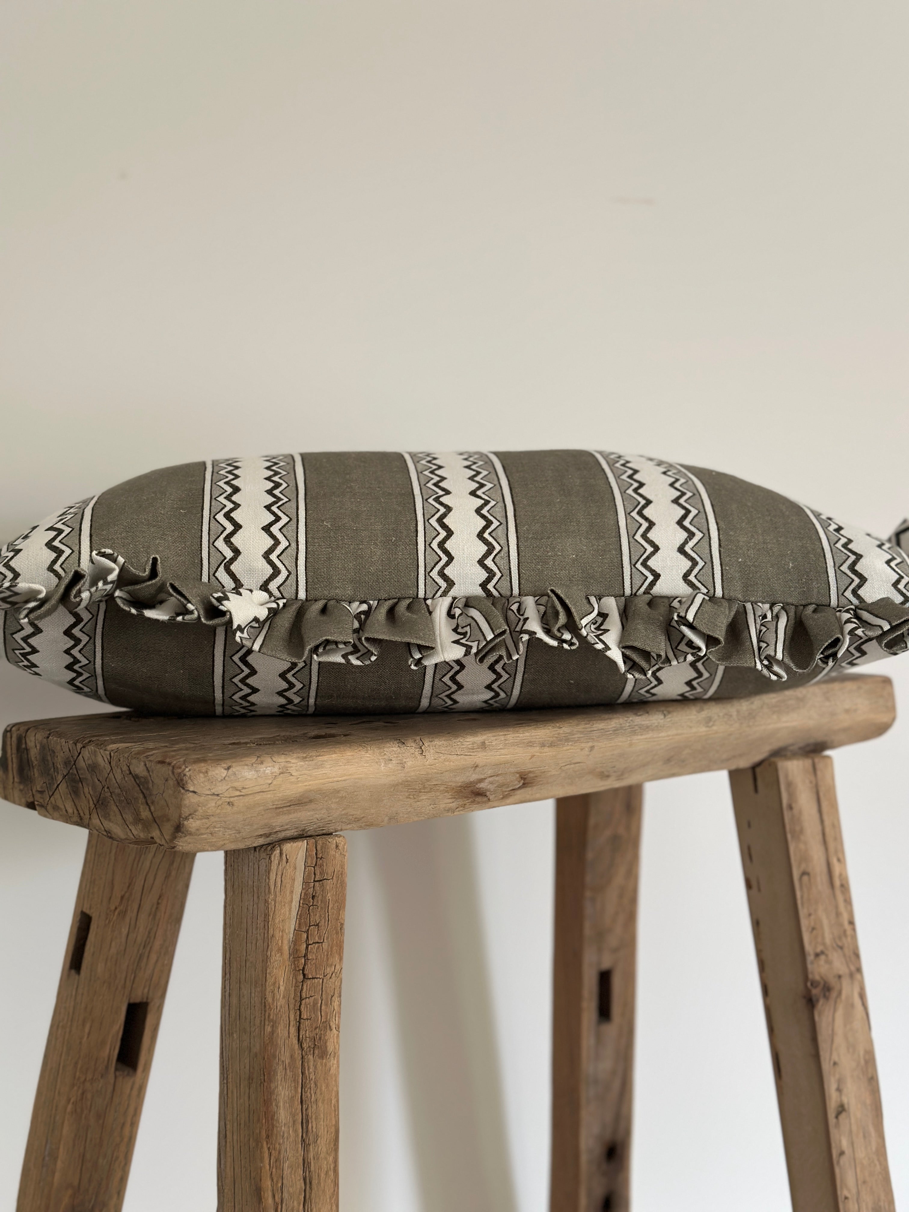 Zig Zag moss frilled scatter cushion