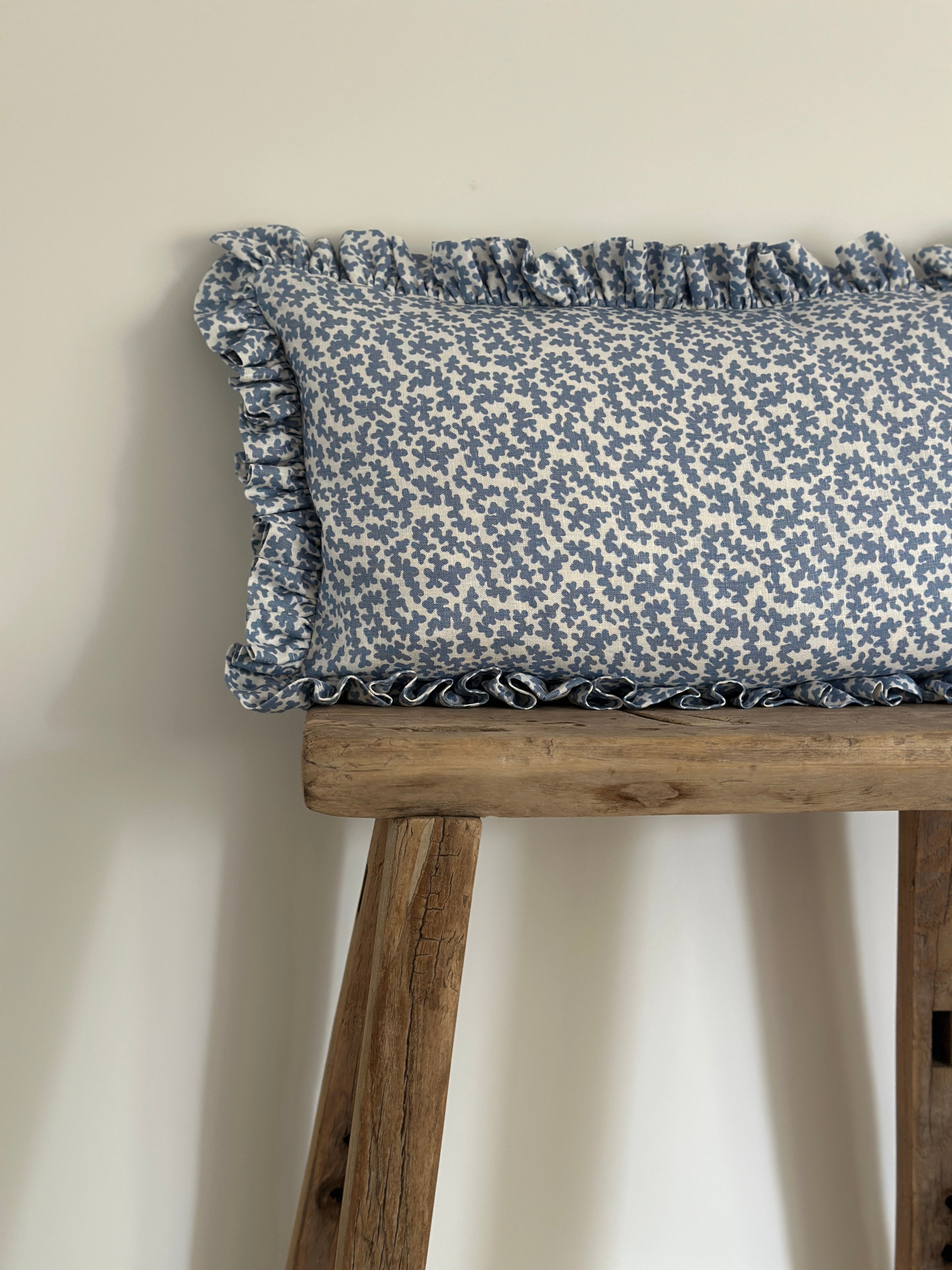 Blue coral frilled scatter cushion