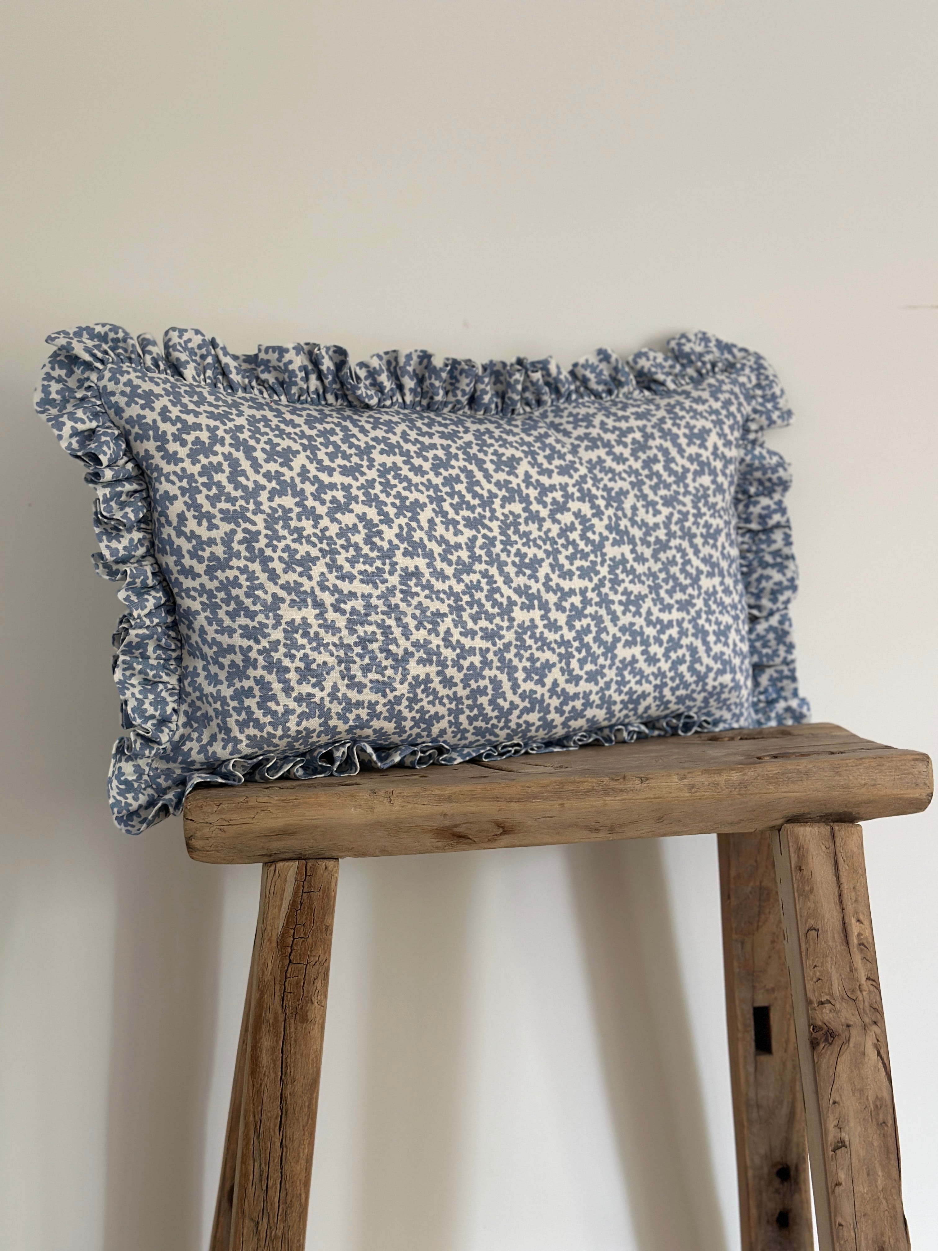 Blue coral frilled scatter cushion