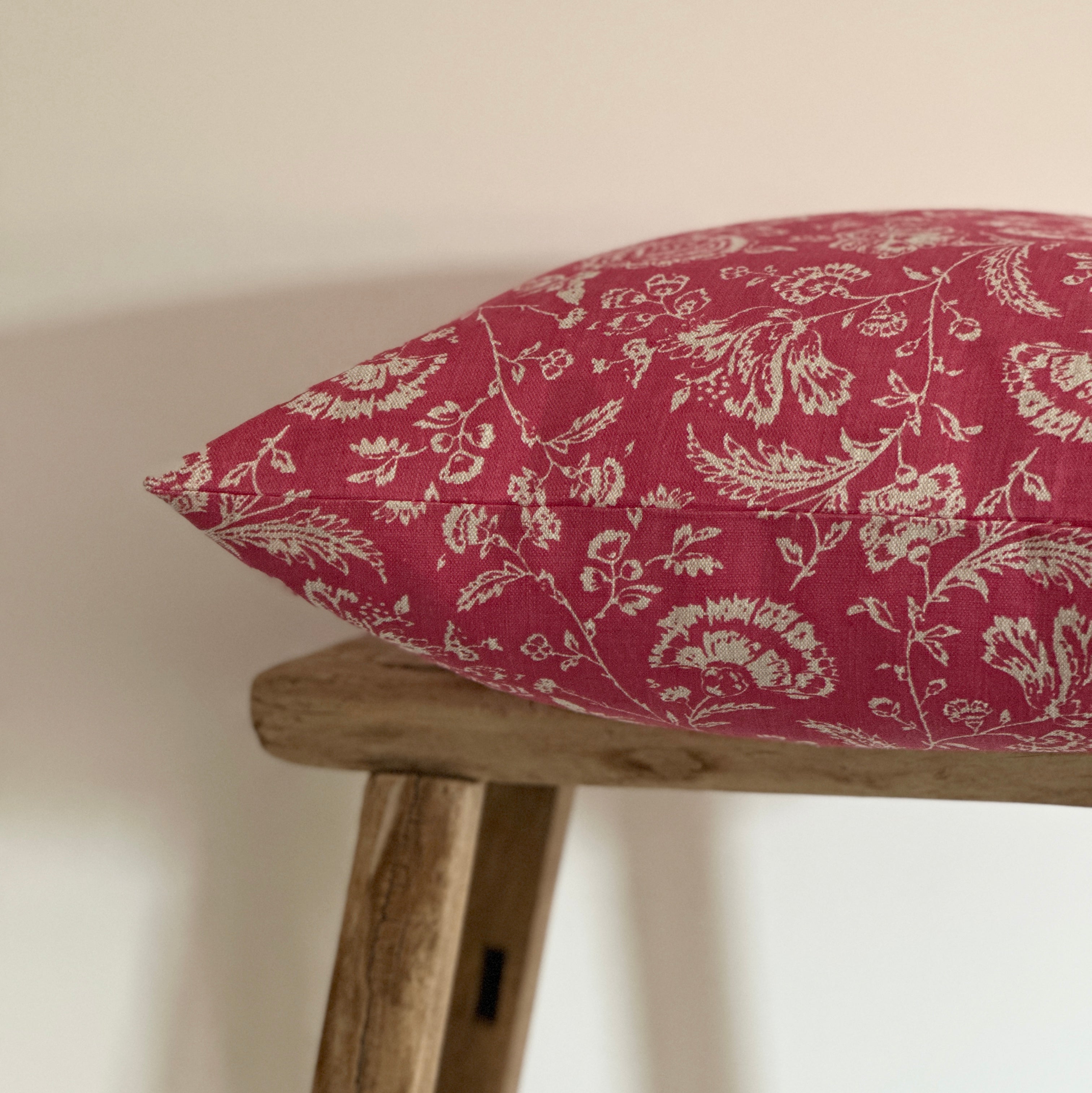 French Toile berry red on natural