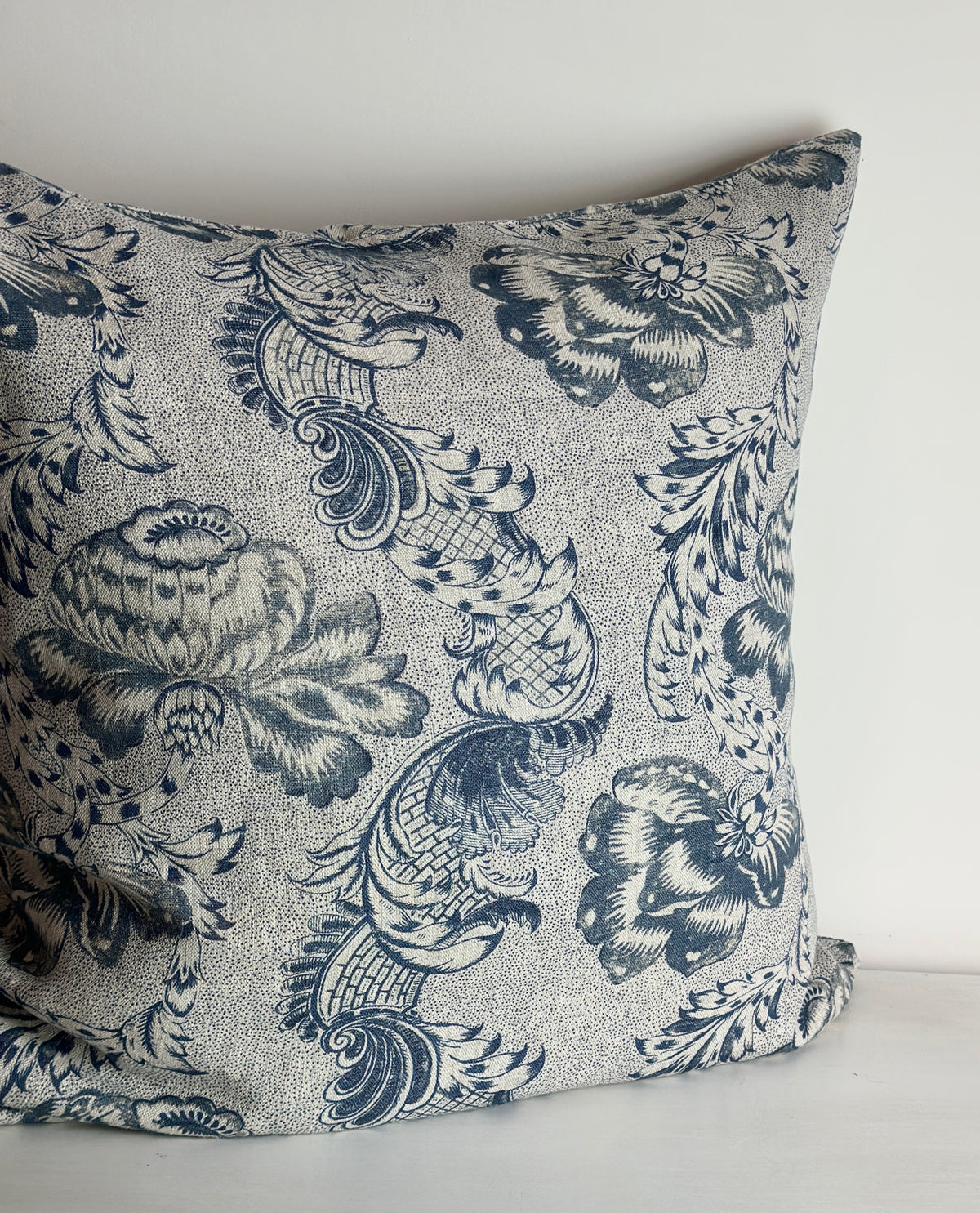 Betsy Navy on Natural Linen cushion