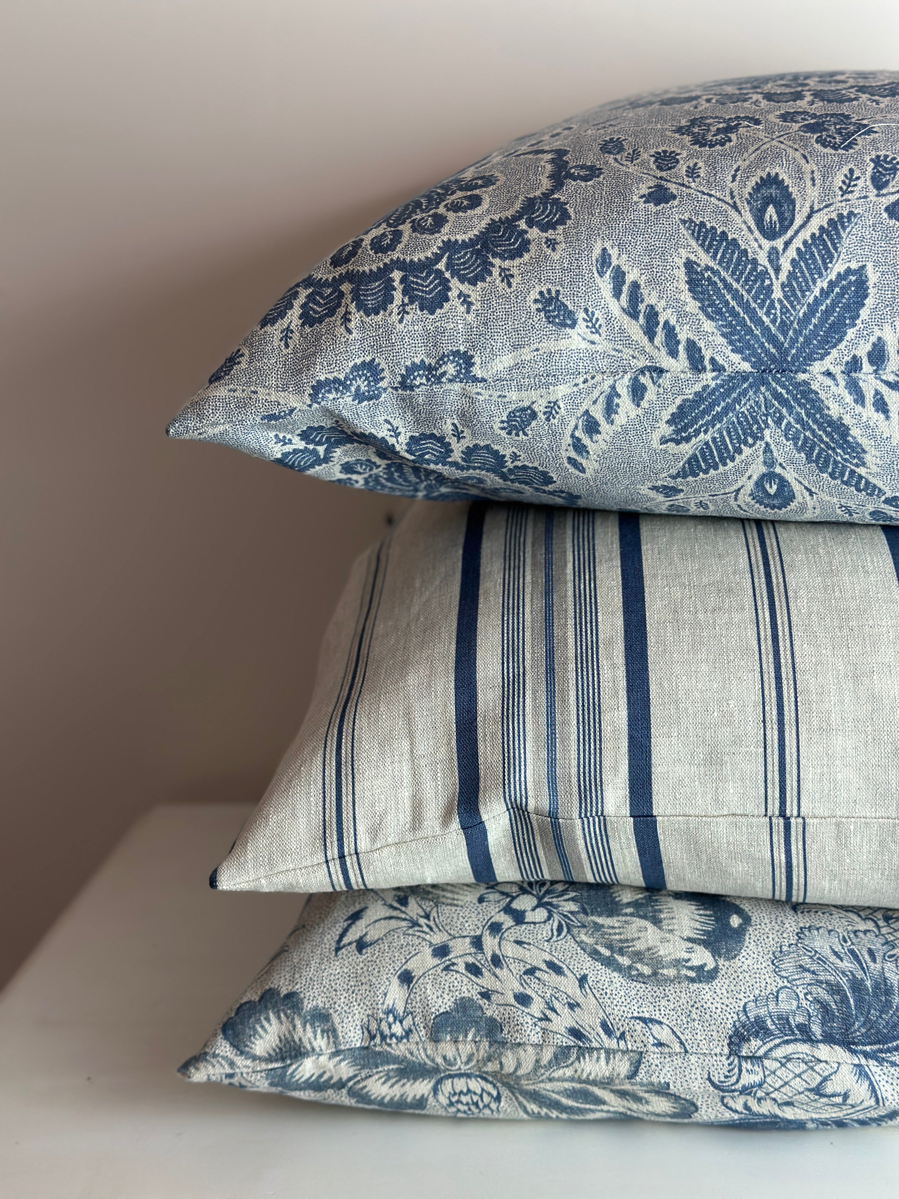 Rosemary Navy on Natural Linen