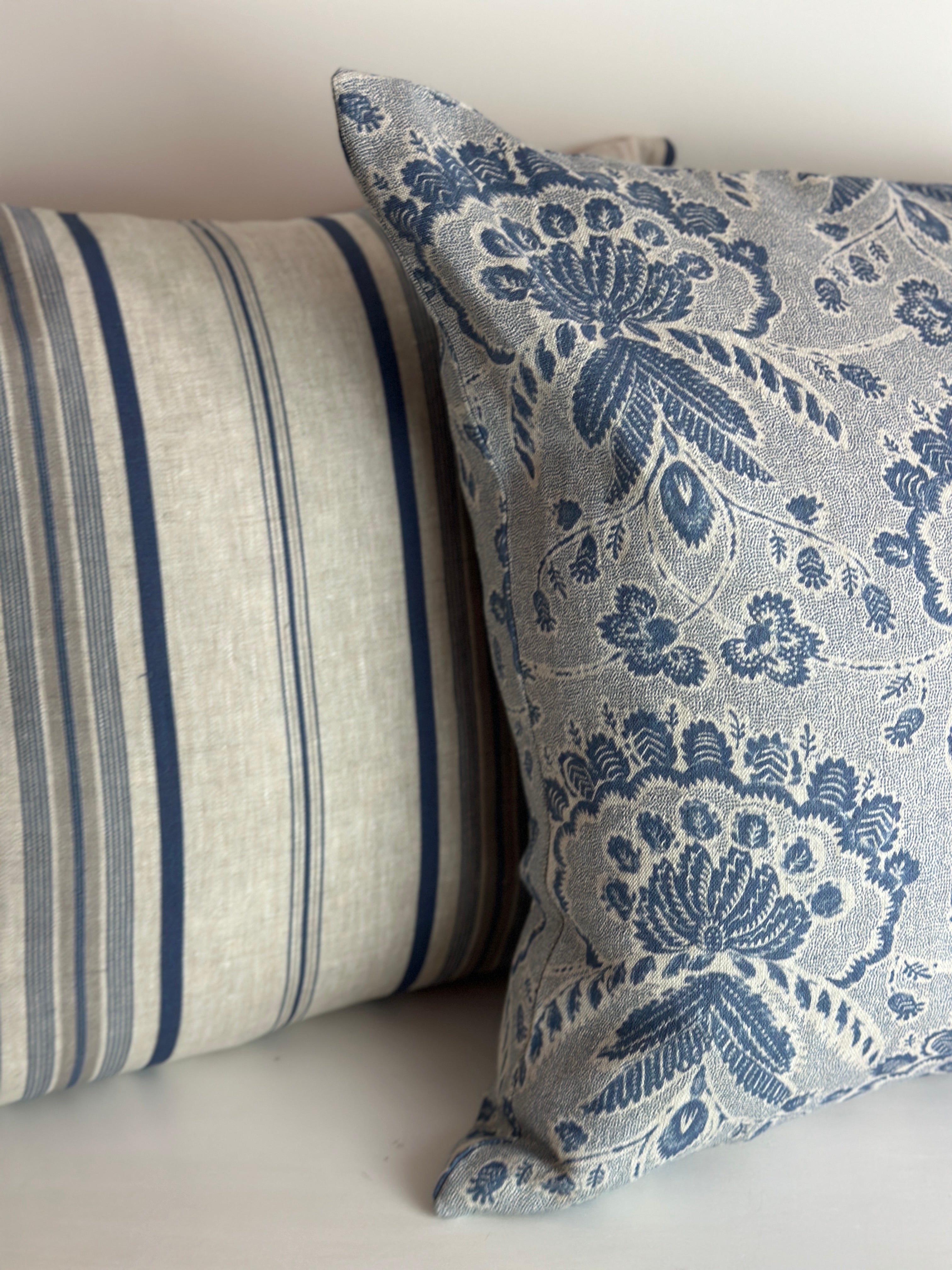 Rosemary Navy on Natural Linen