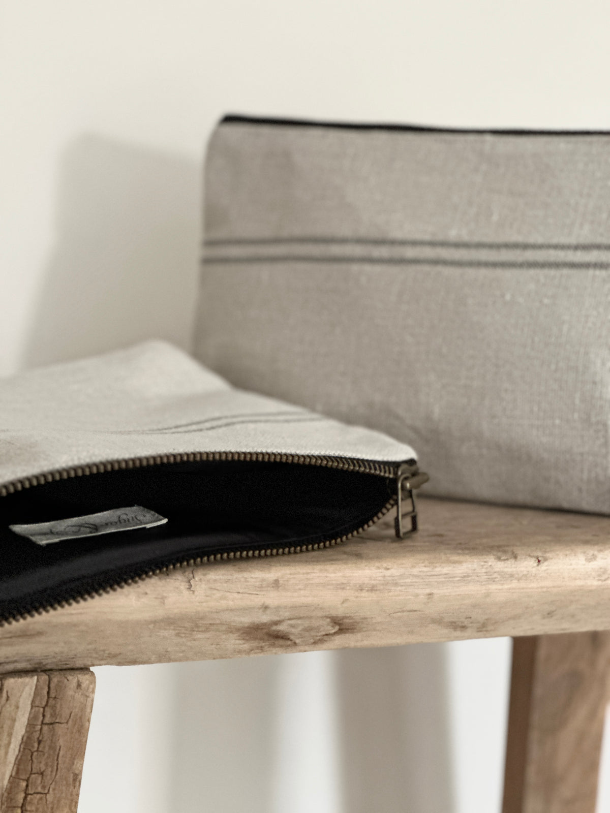 Ticking toiletry bag