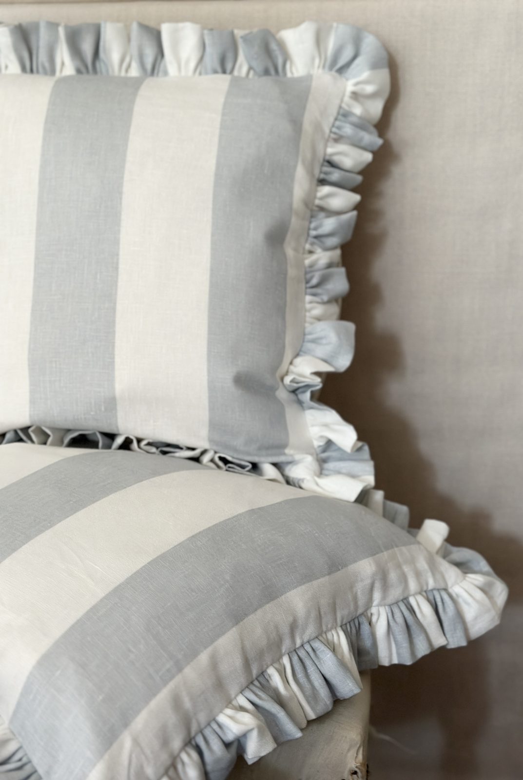 Cabbages and Roses stripe frilled cushion