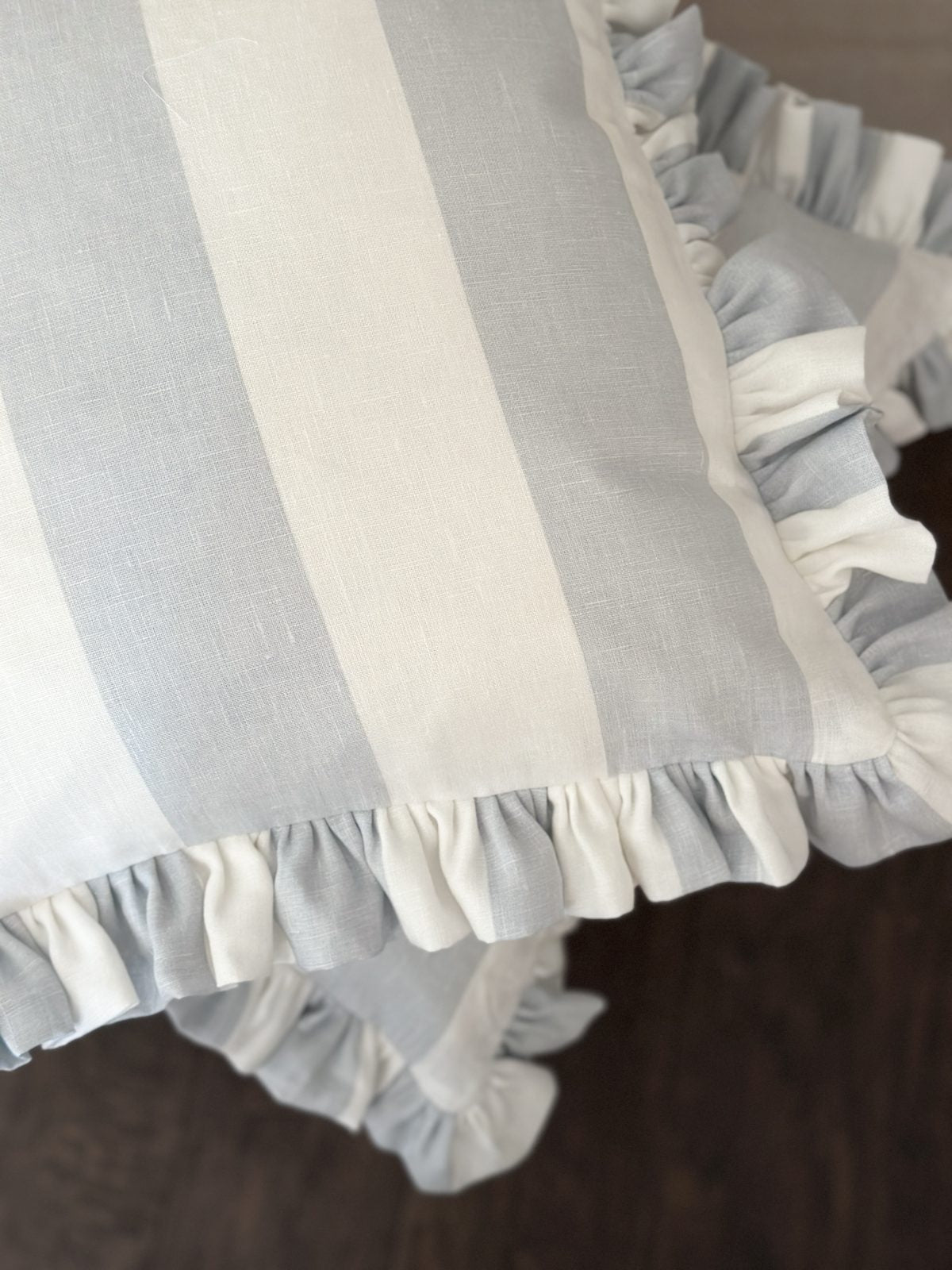 Cabbages and Roses stripe frilled cushion