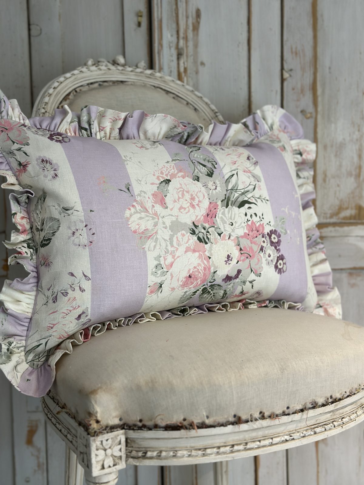Constance stripe large frilled cushion