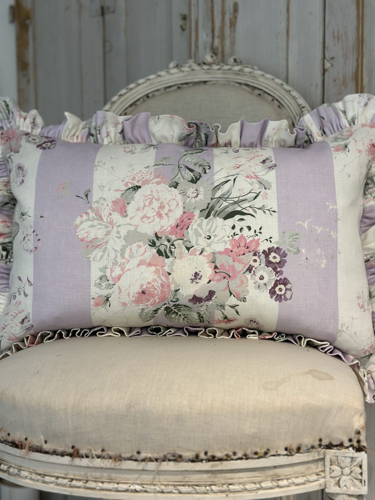 Constance stripe large frilled cushion