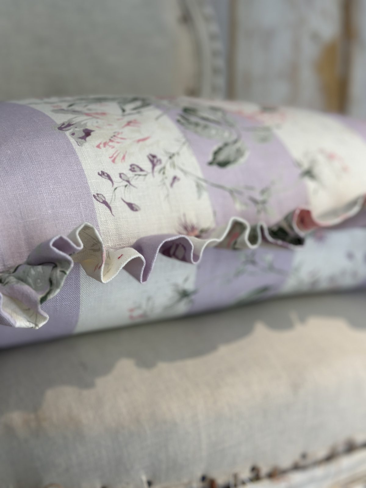 Constance stripe large frilled cushion