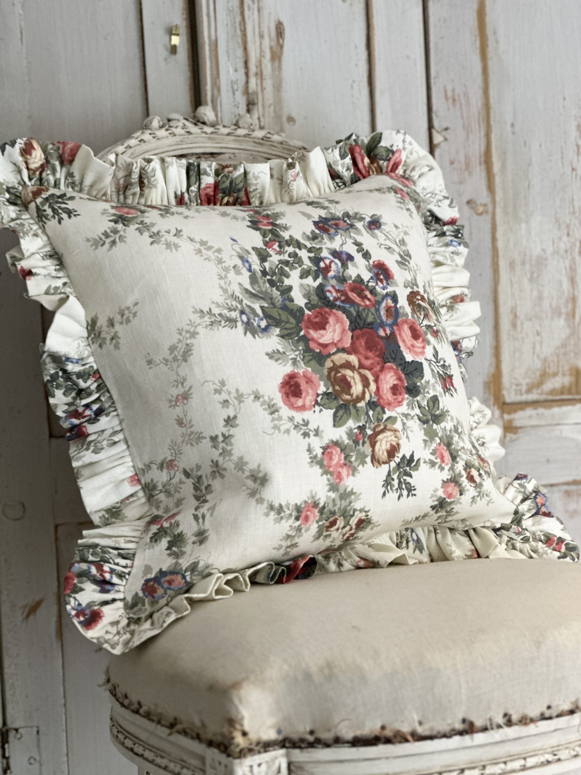 Christina rose frilled cushion.