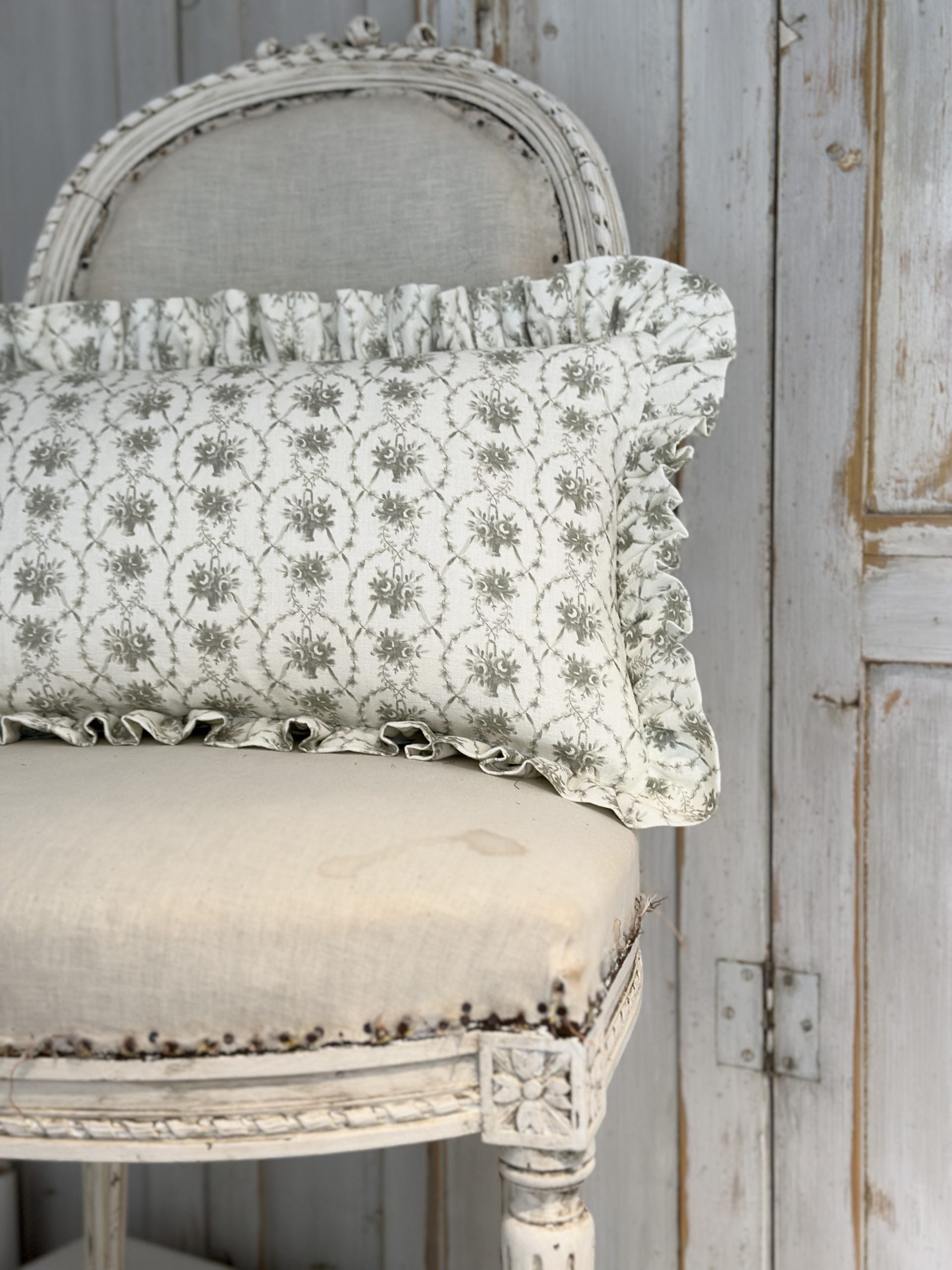Julia Sage frilled scatter cushion