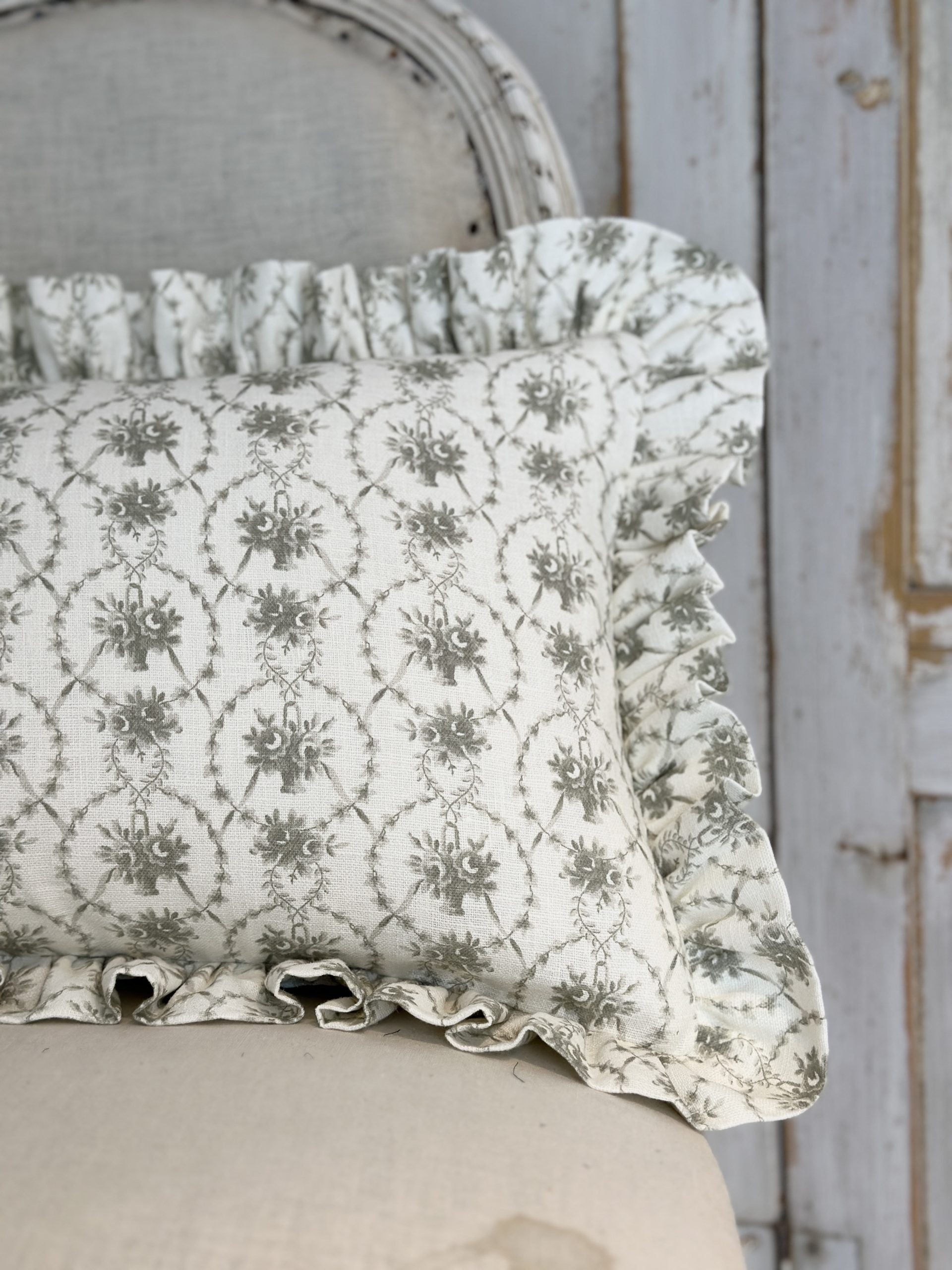 Julia Sage frilled scatter cushion