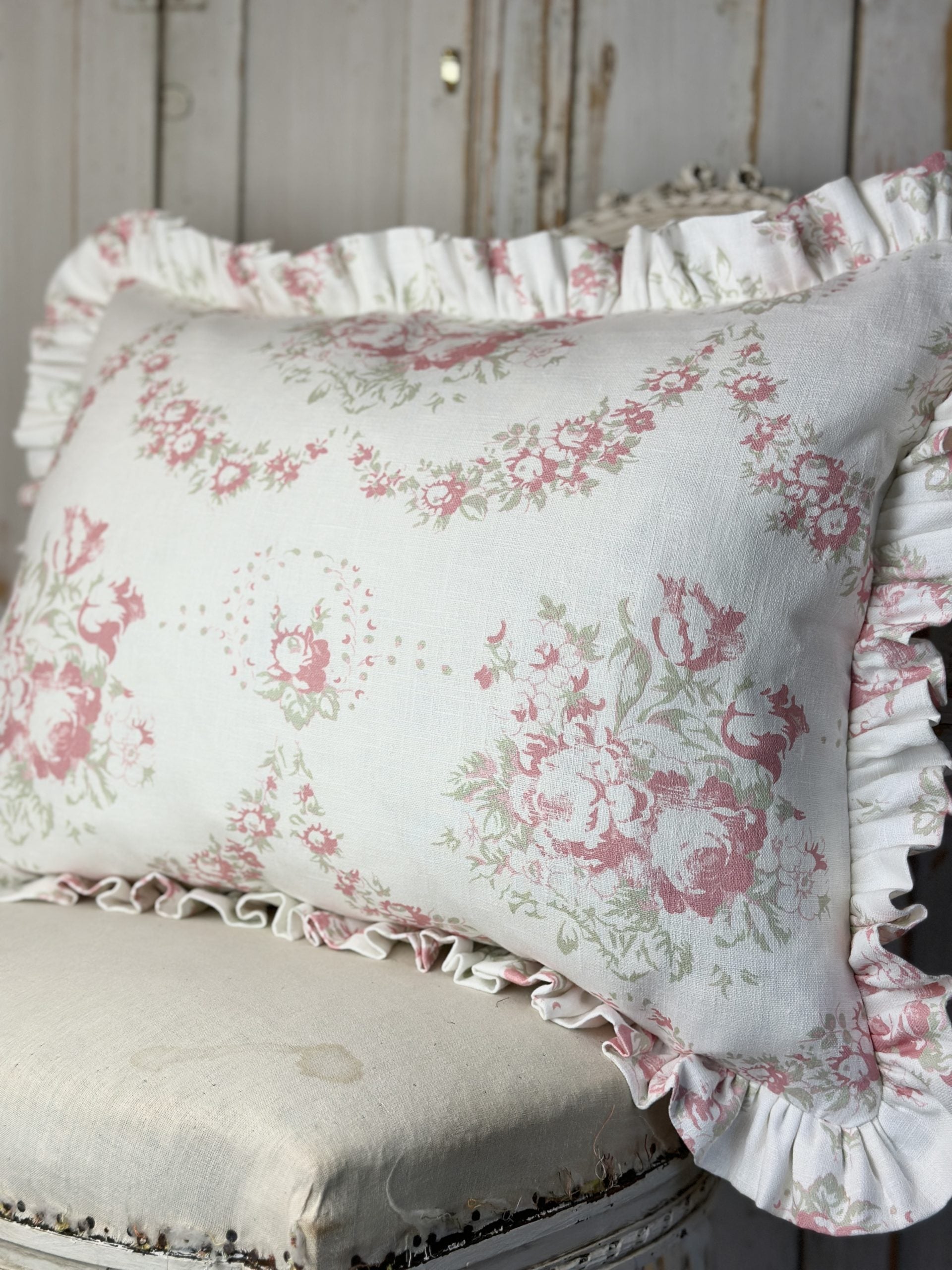 Bees pink large frilled cushion