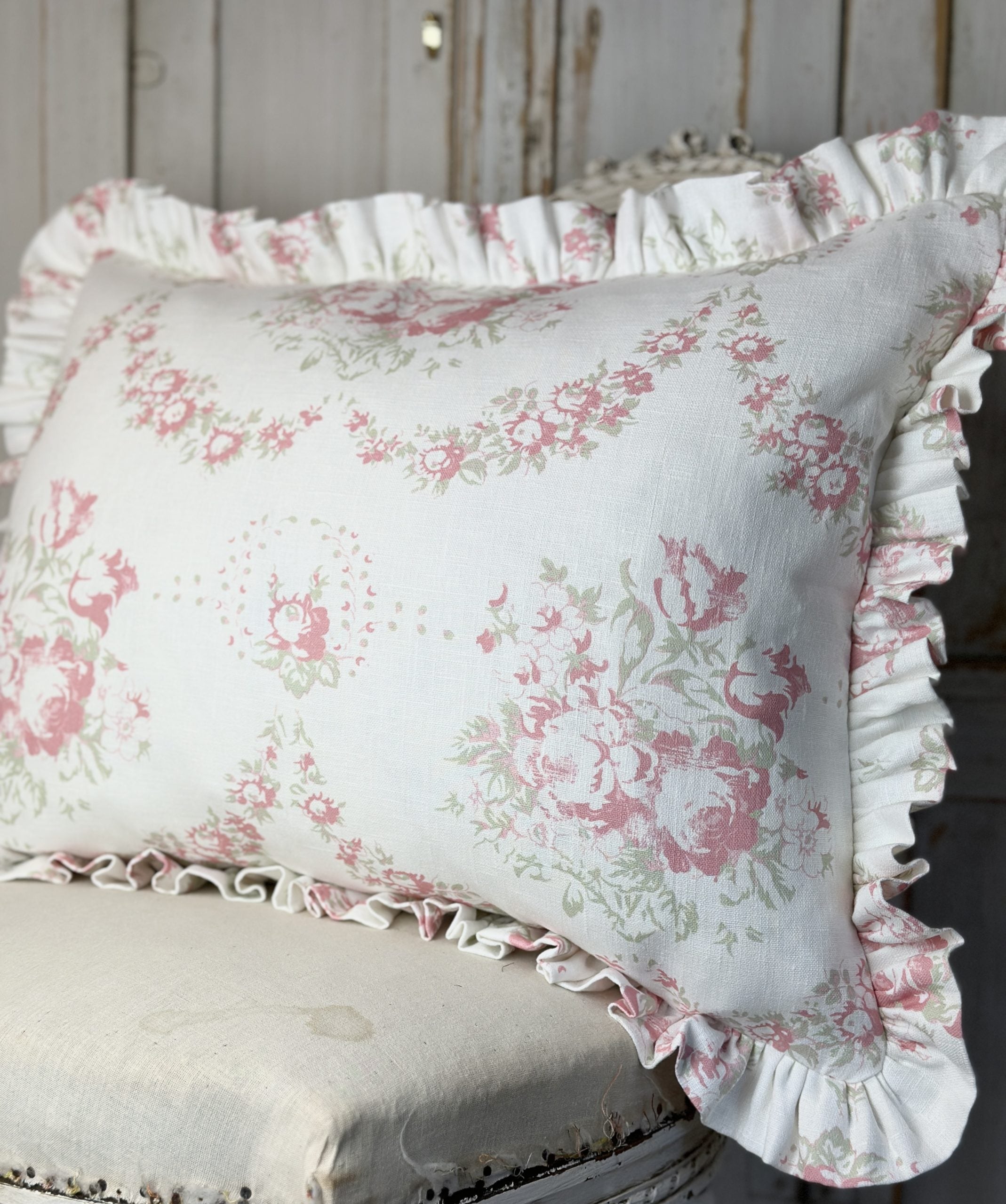 Bees pink large frilled cushion