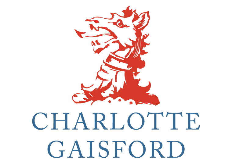 The Charlotte Gaisford logo featuring a stylized red horse head above the name 'CHARLOTTE GAISFORD' in blue serif lettering on a white background.
